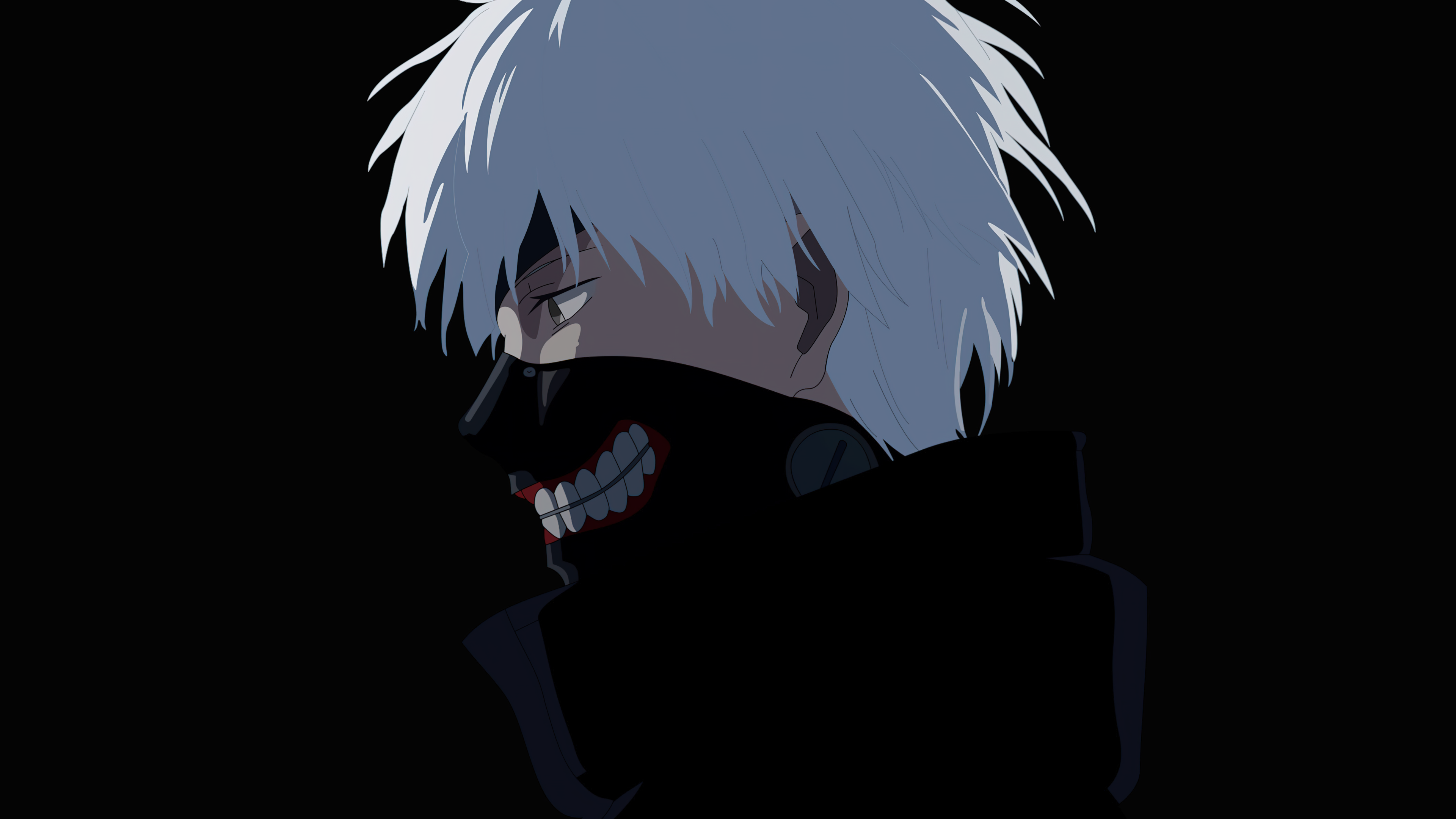 Minimalist artwork of Ken Kaneki from Tokyo Ghoul on a black background