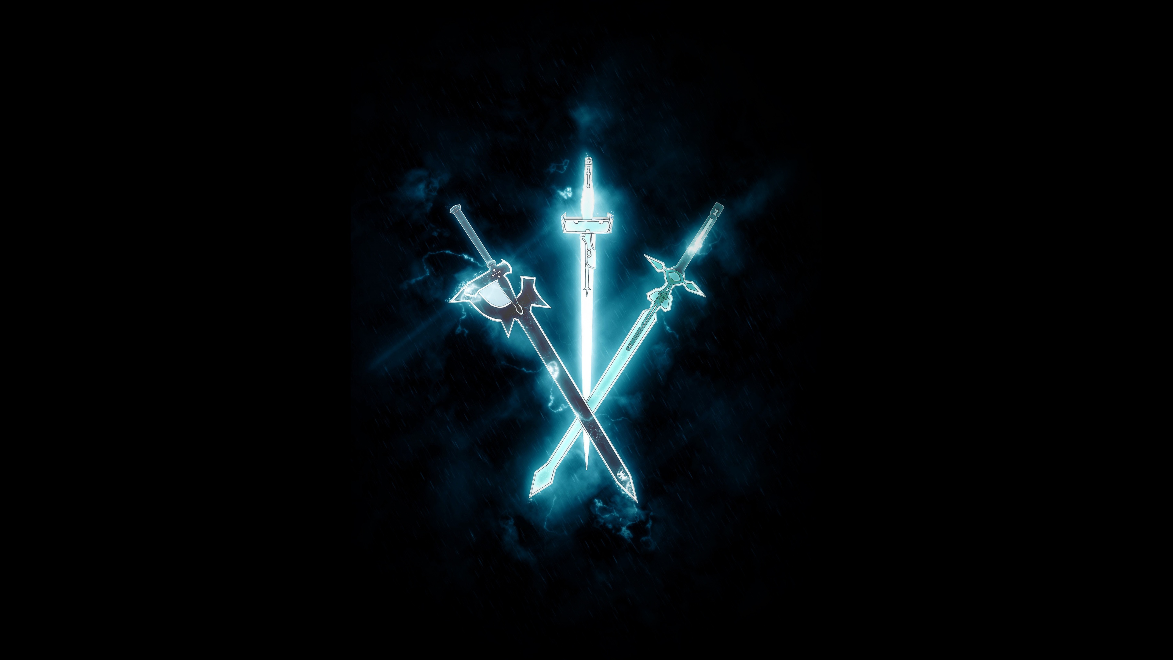 Kirito from the anime Sword Art Online standing against a dark, atmospheric background.