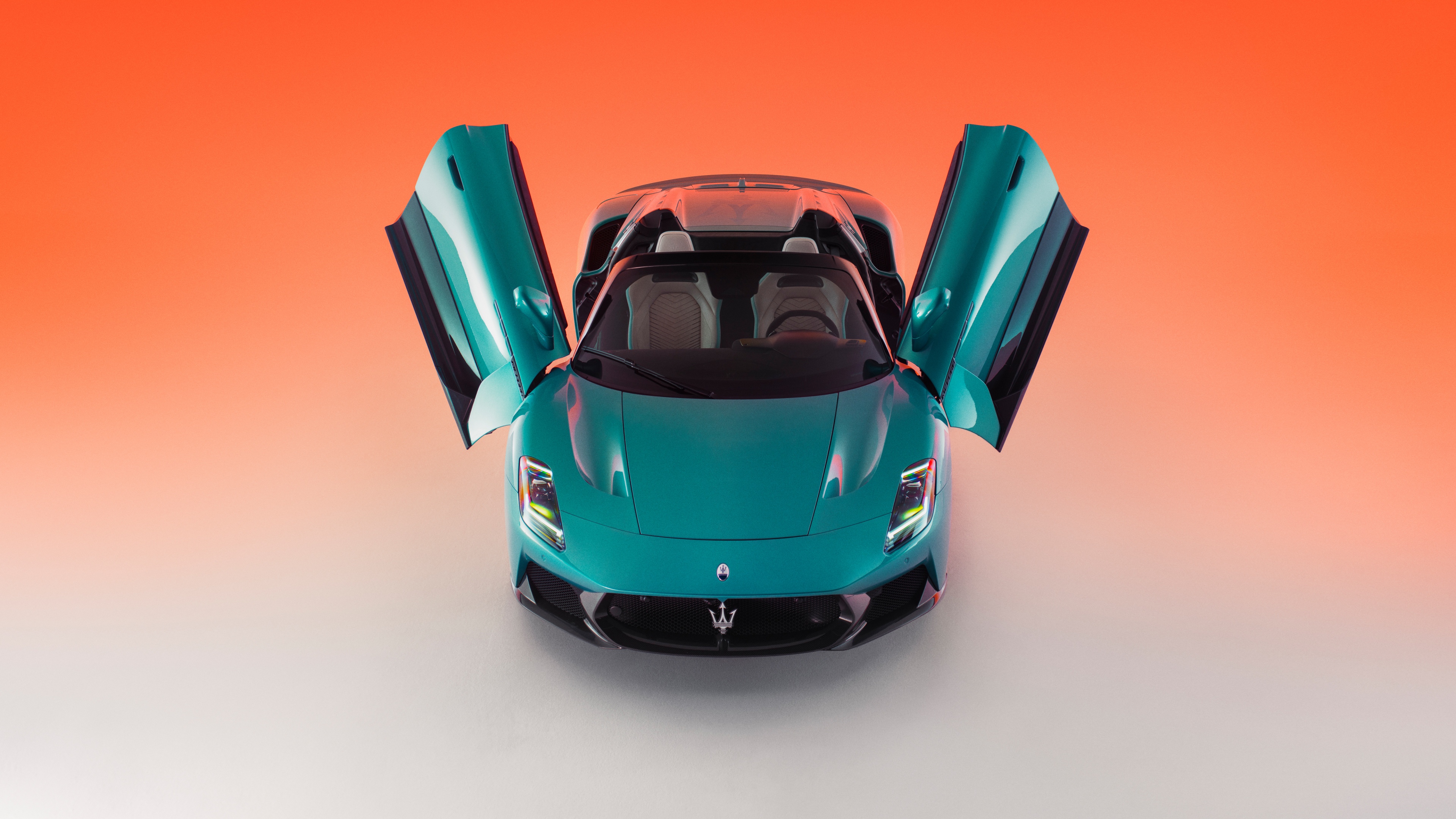 A sleek Maserati MCPURA Cielo supercar positioned against a soft gradient background in 5K resolution.