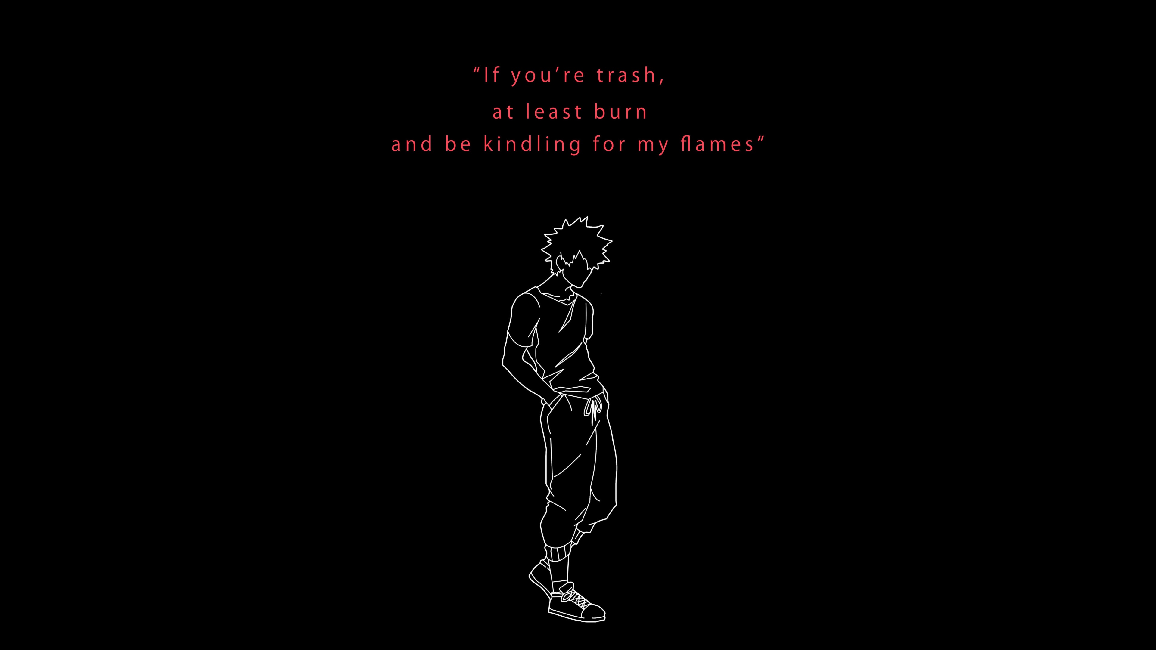 Minimalist illustration of Izuku Midoriya from My Hero Academia on a black background.