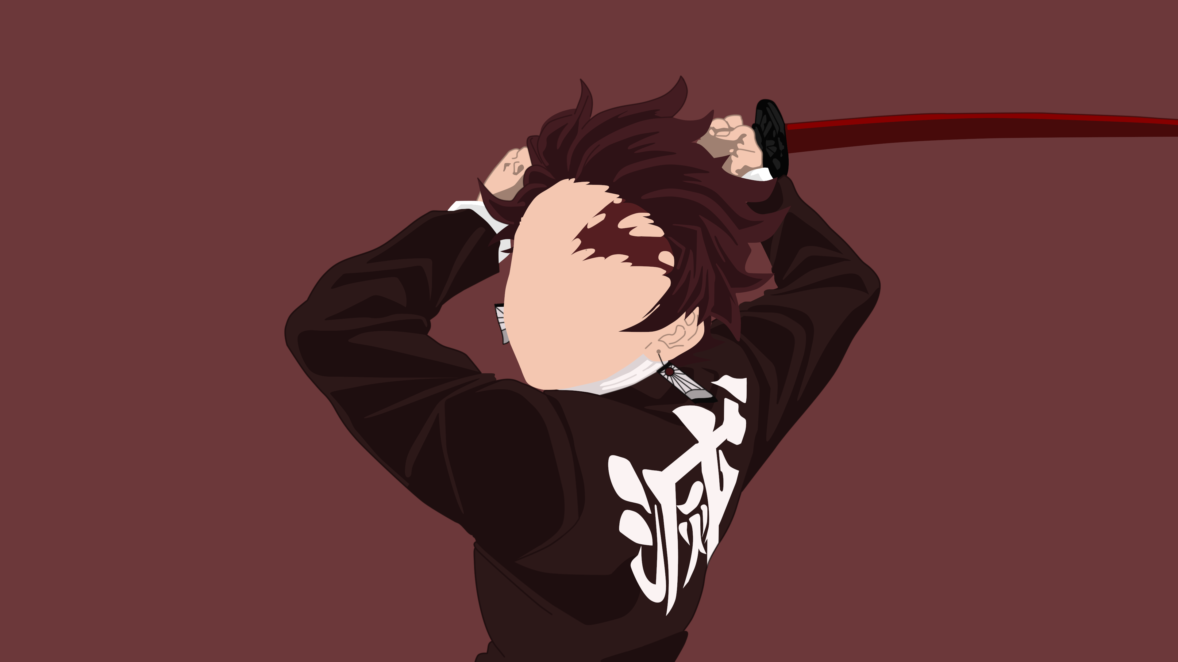 A minimalist, faceless portrait of Tanjiro Kamado from Demon Slayer featuring a warm brown aesthetic.