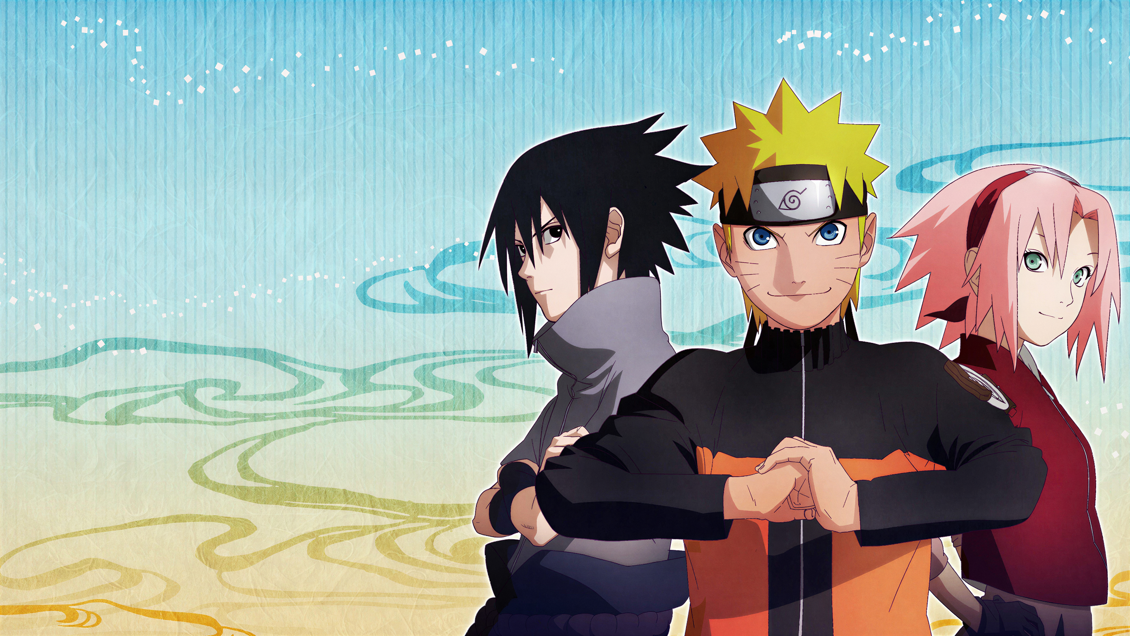 An anime poster featuring Naruto Uzumaki, Sasuke Uchiha, and Sakura Haruno from the Naruto Shippuden series.