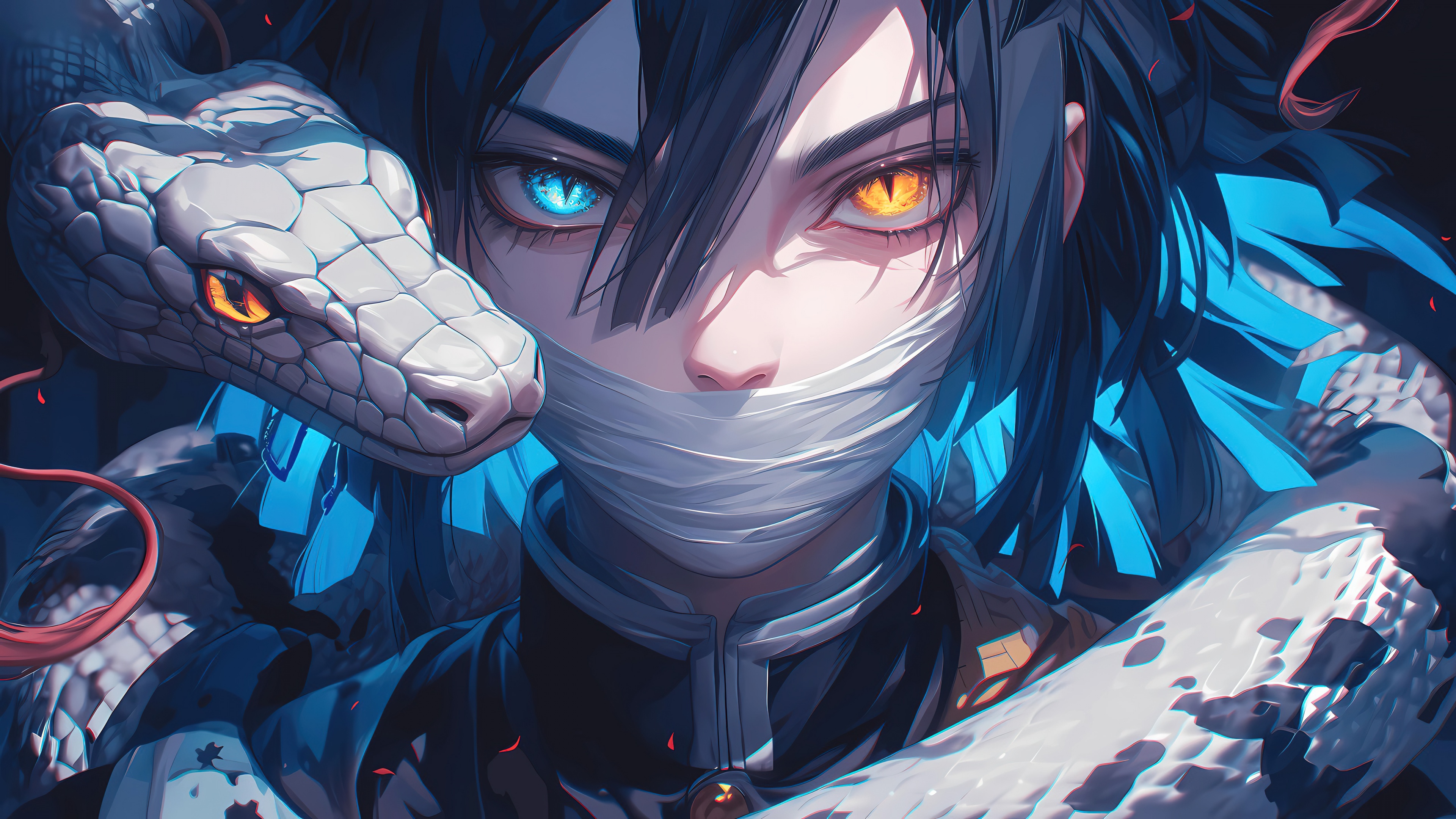 Obanai Iguro from Demon Slayer: Kimetsu no Yaiba with his snake Kaburamaru