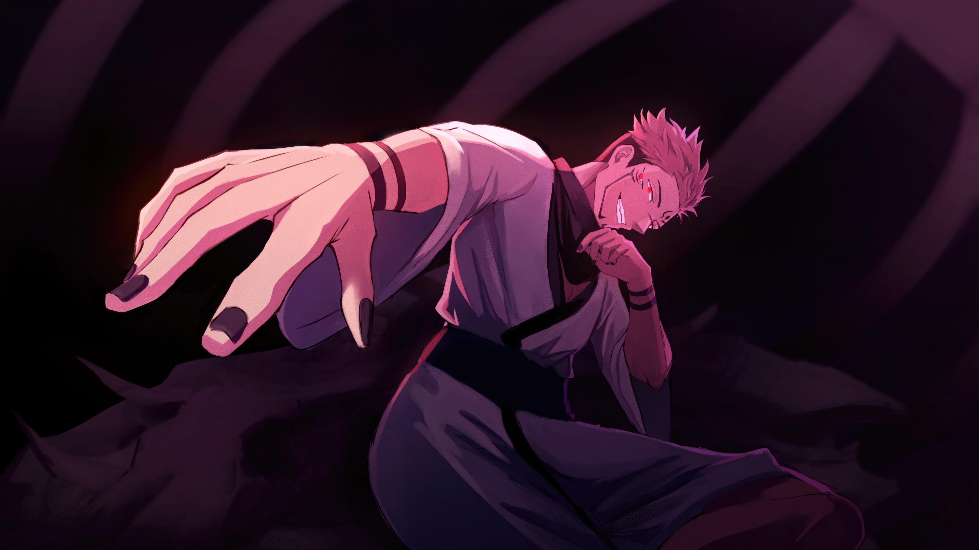 A detailed portrait of Ryomen Sukuna from the anime Jujutsu Kaisen, showing his signature facial markings and intimidating expression.