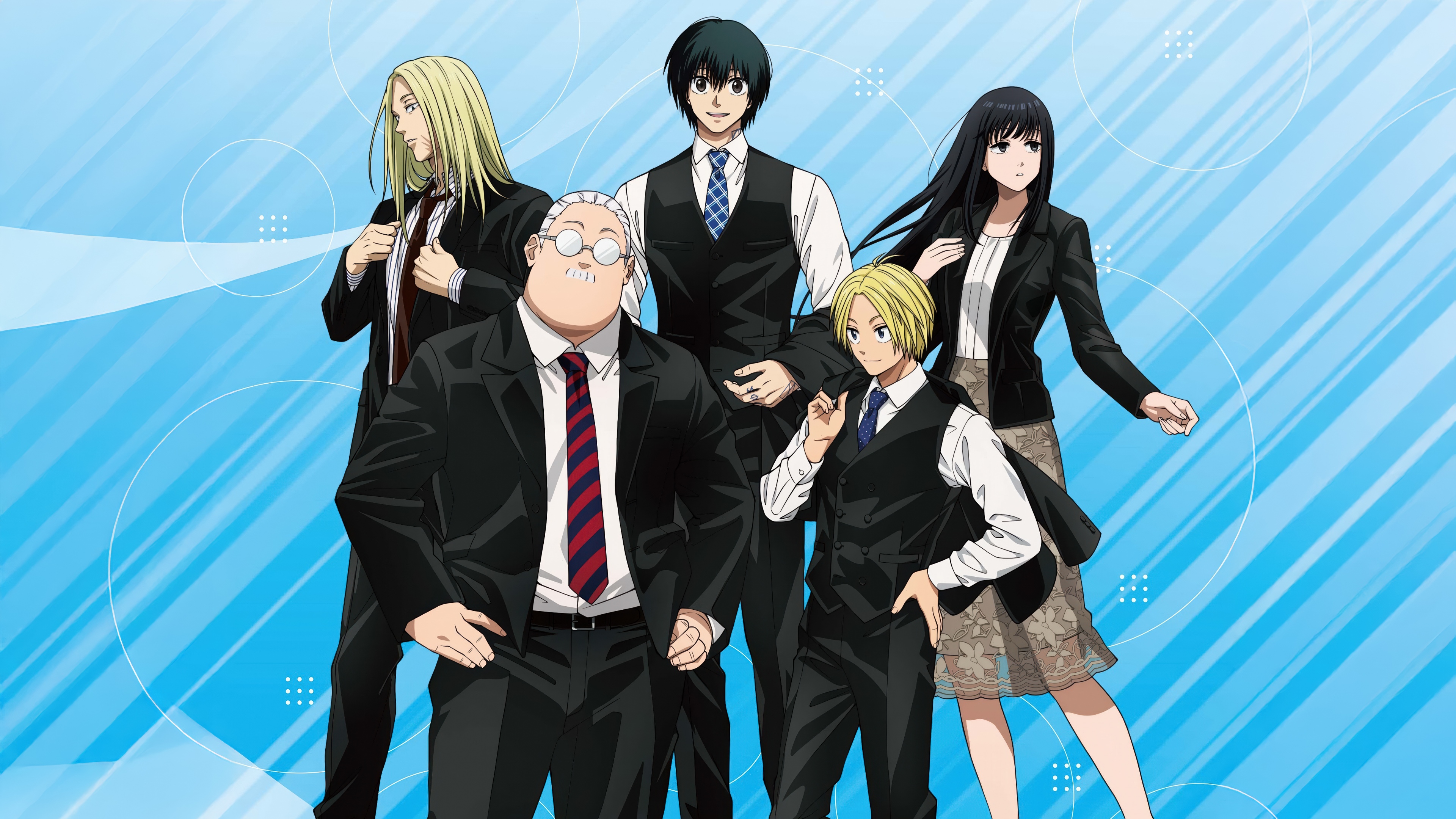 Anime poster featuring Taro Sakamoto, Shin Asakura, and Yoichi Nagumo from Sakamoto Days