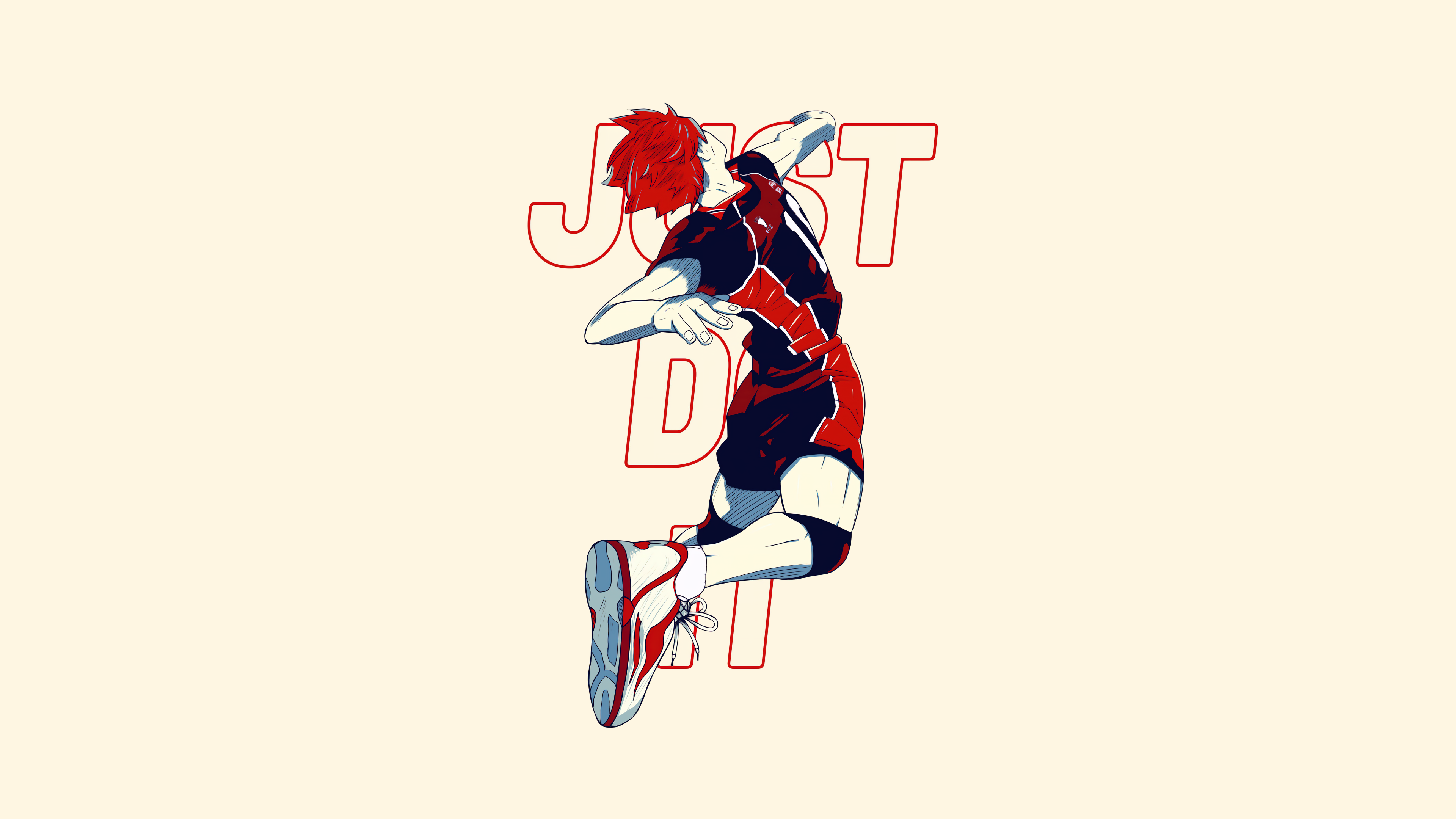 Shoyo Hinata from Haikyuu!! in a dynamic volleyball pose, inspired by a Nike Just Do It advertisement.