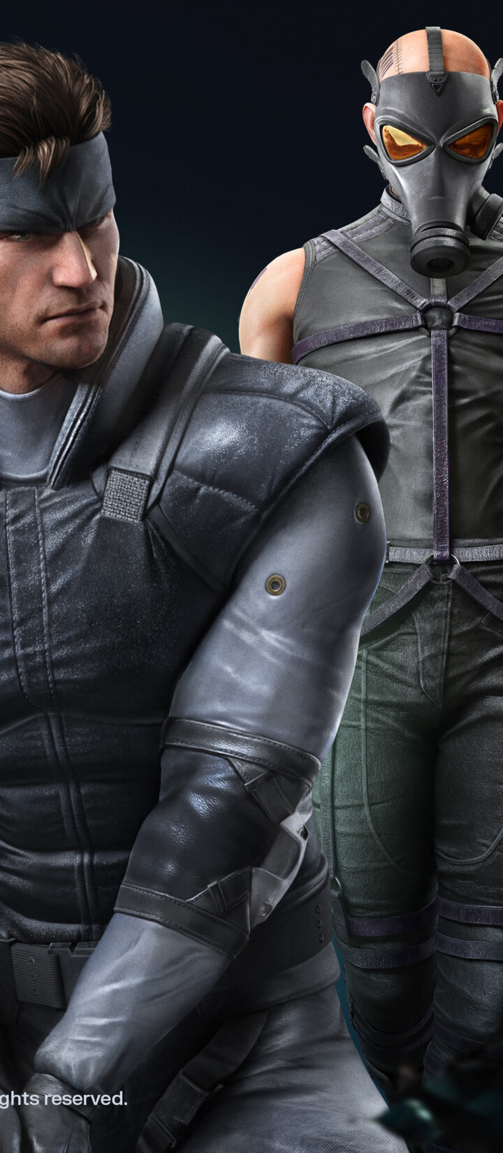 Solid Snake from Metal Gear Solid wearing detailed tactical gear in a gritty combat setting.