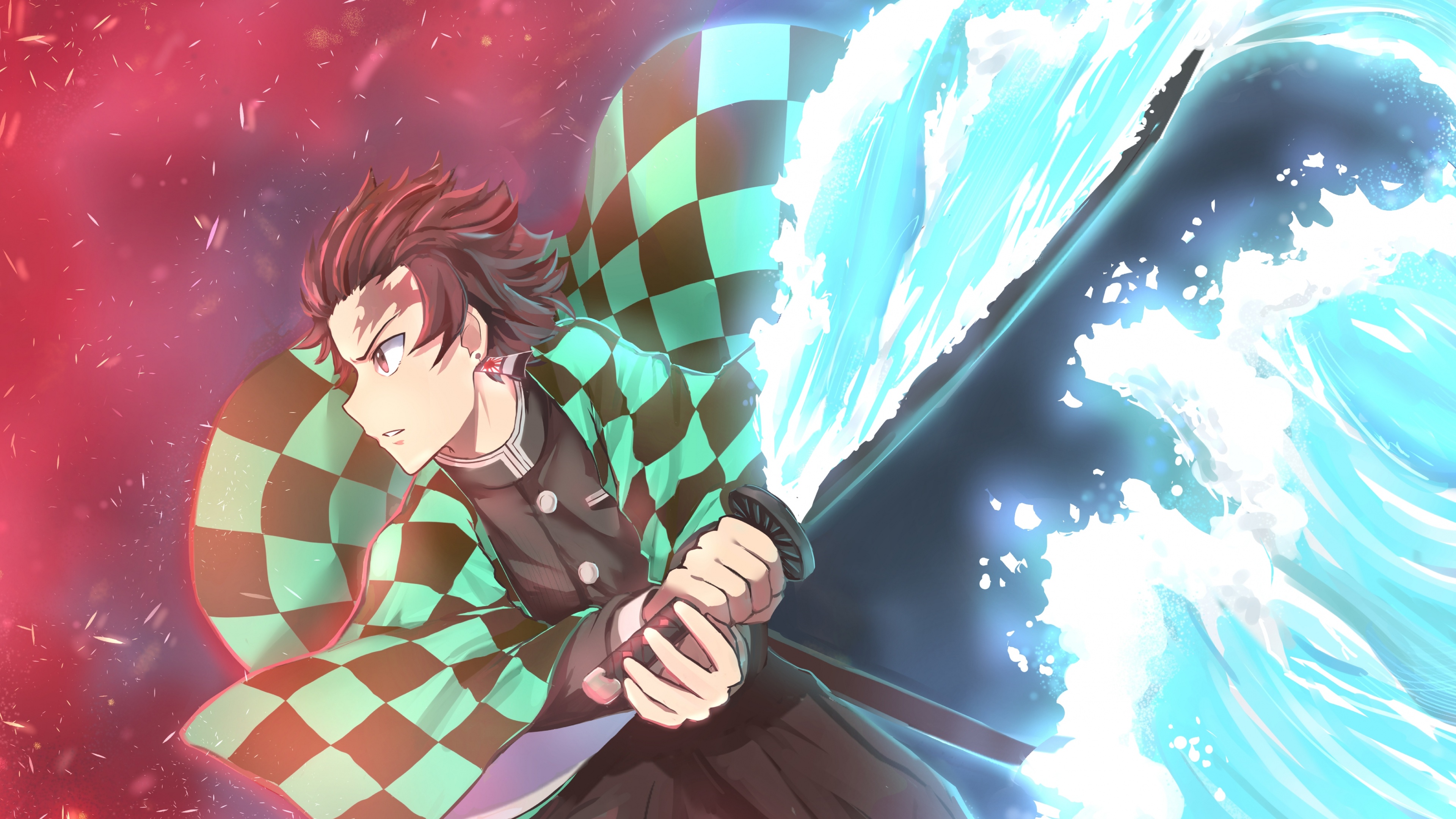 Detailed fan art of Tanjiro Kamado from Demon Slayer: Kimetsu no Yaiba featuring his signature slayer attire.