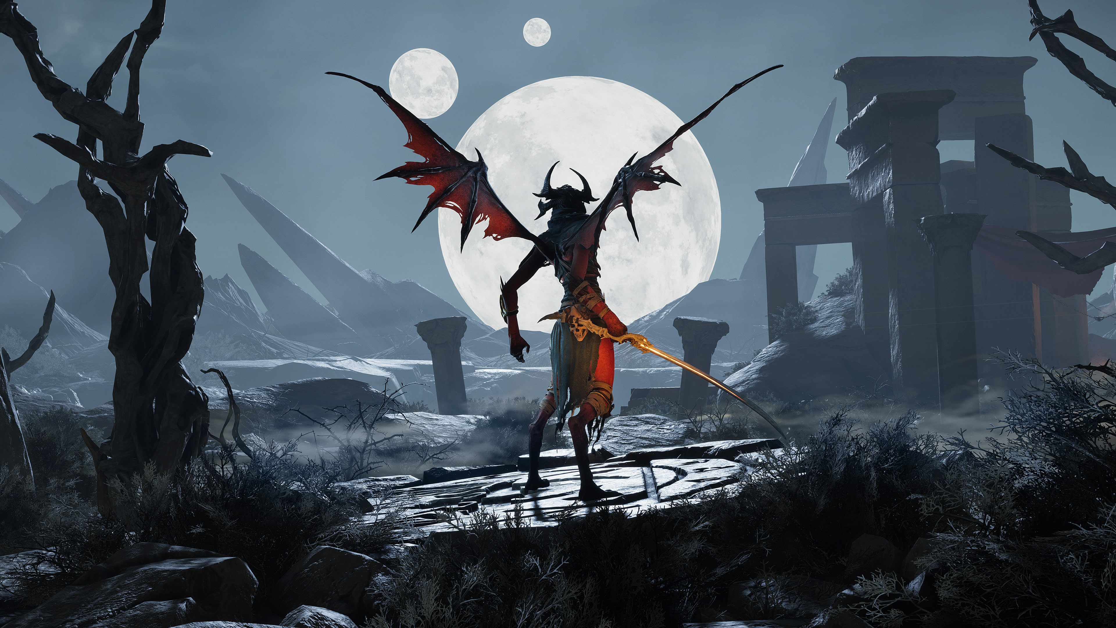 The Hellsinger protagonist from the video game Metal: Hellsinger amidst a dark, heavy metal-inspired combat scene.