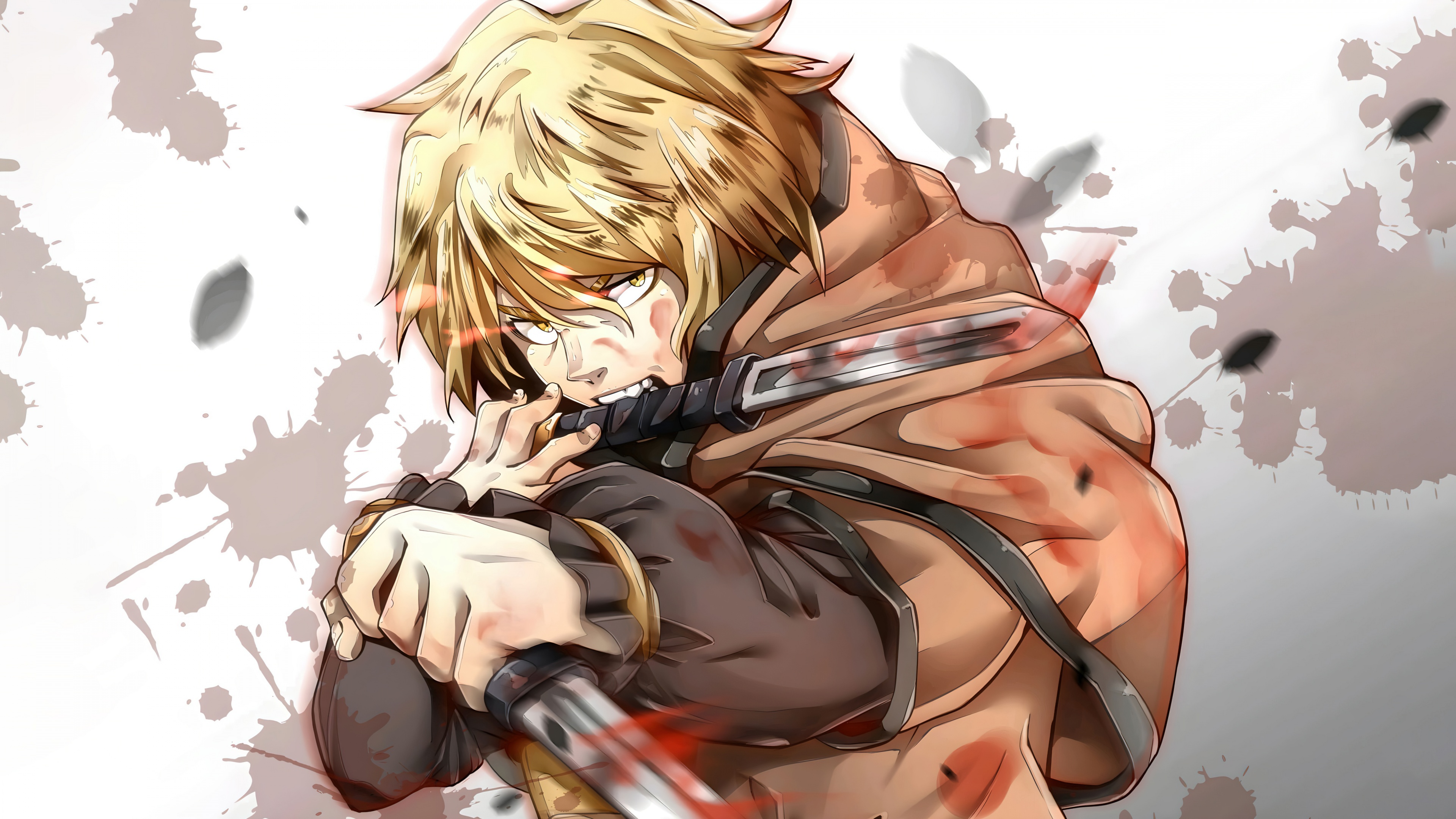 Intense portrait of Thorfinn from the anime Vinland Saga