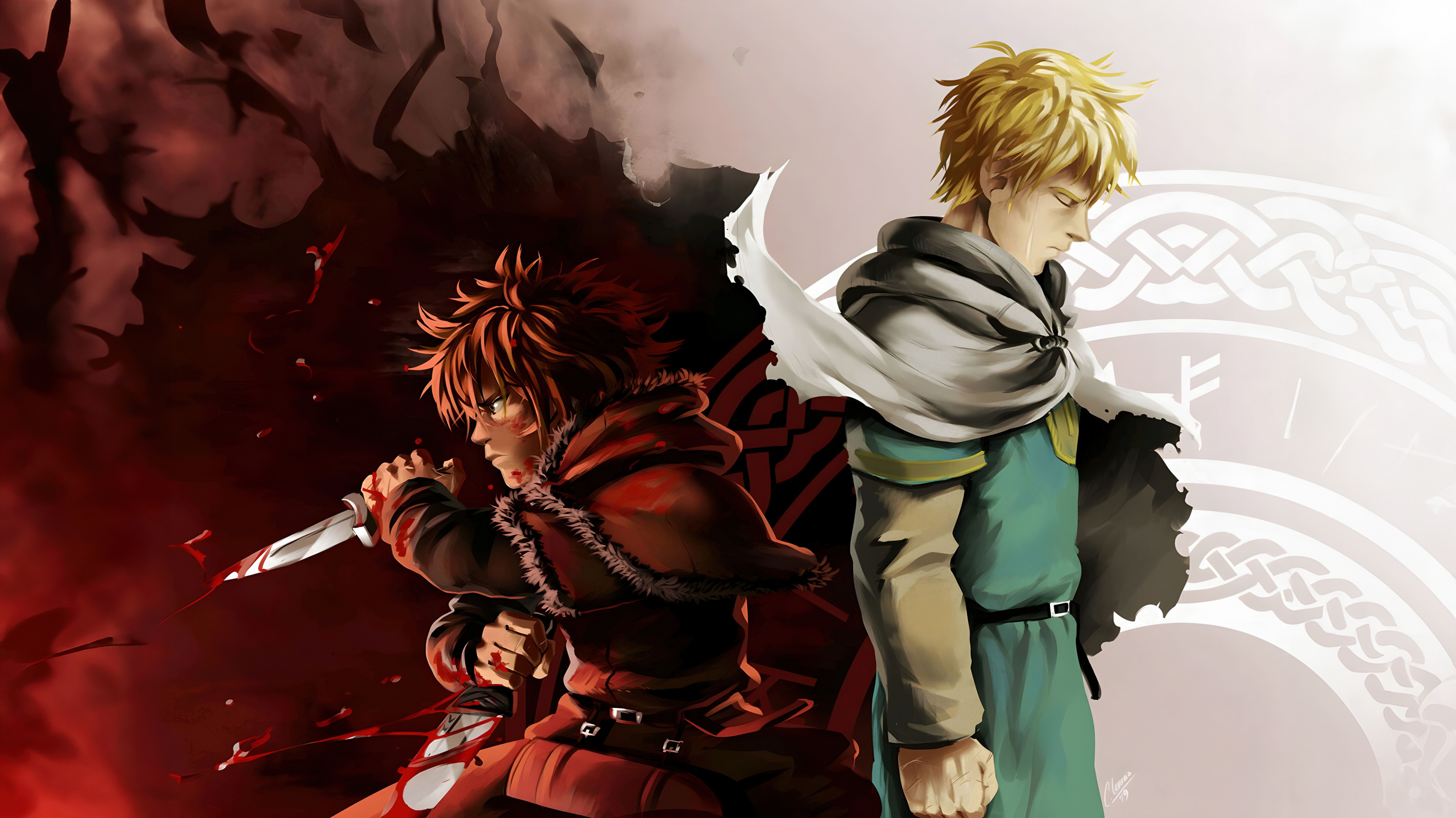 Detailed anime portrait of Thorfinn from the series Vinland Saga