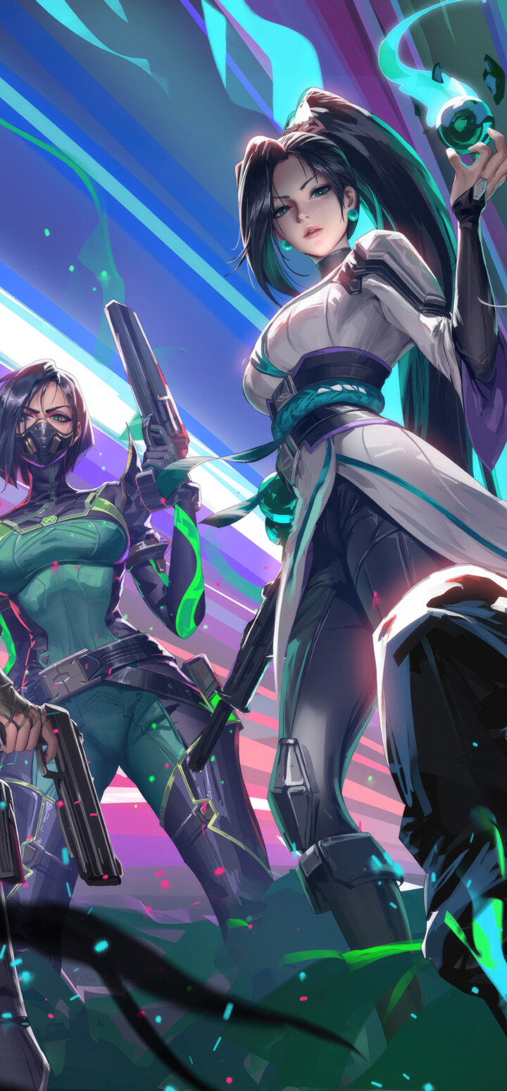 A group of female characters Viper, Sage, Jett, Killjoy, and Fade from the game Valorant.