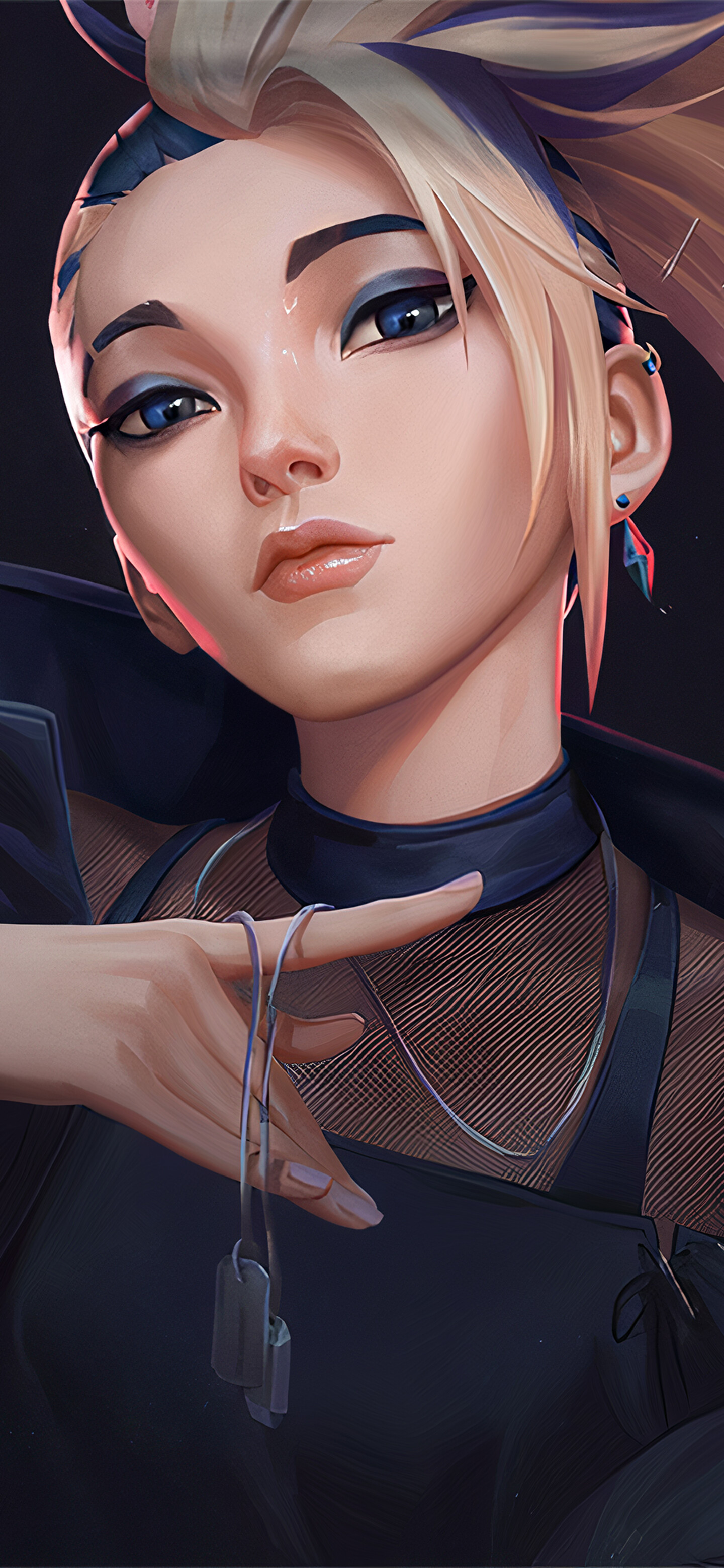 Akali from League of Legends K/DA wearing neon-accented urban streetwear