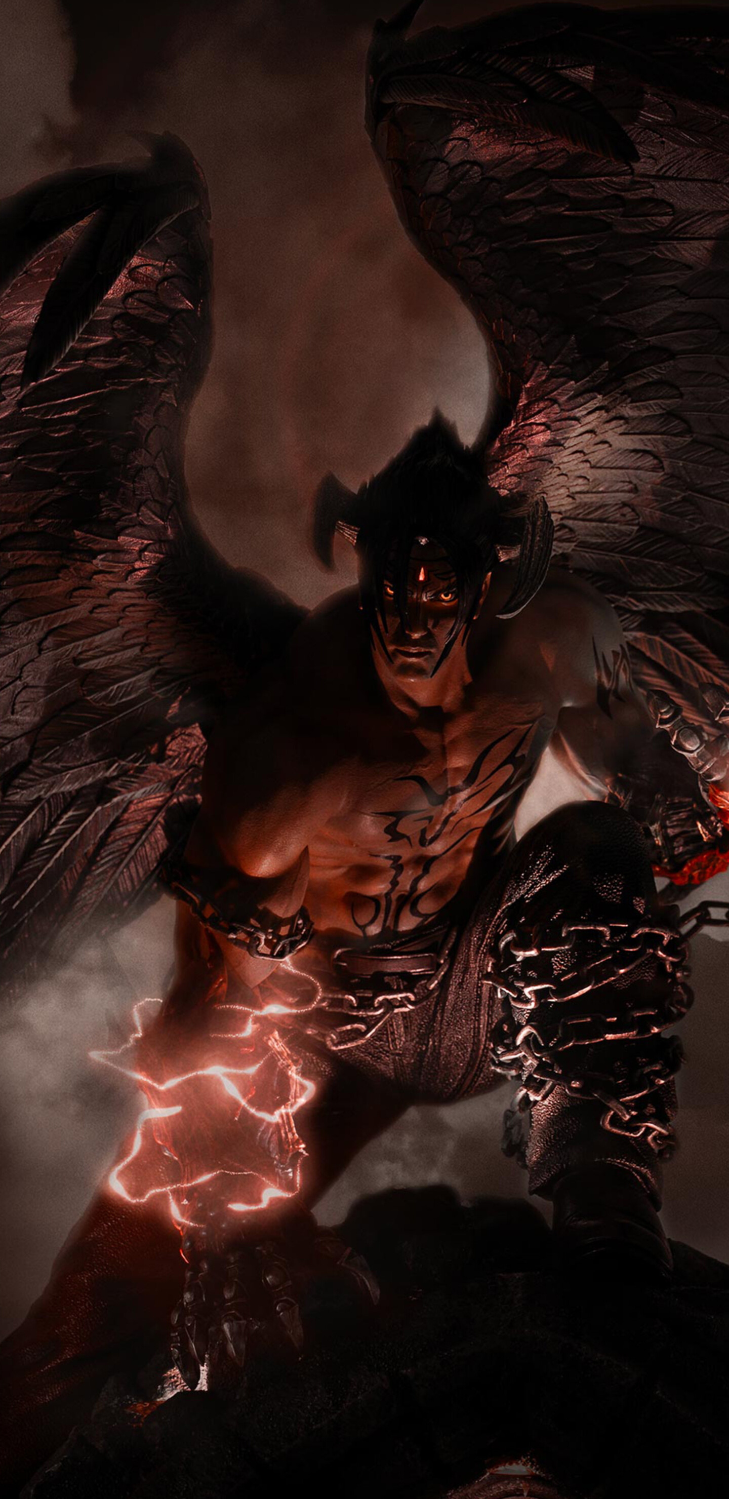 Abstract dark artwork featuring Devil Jin from Tekken 7.