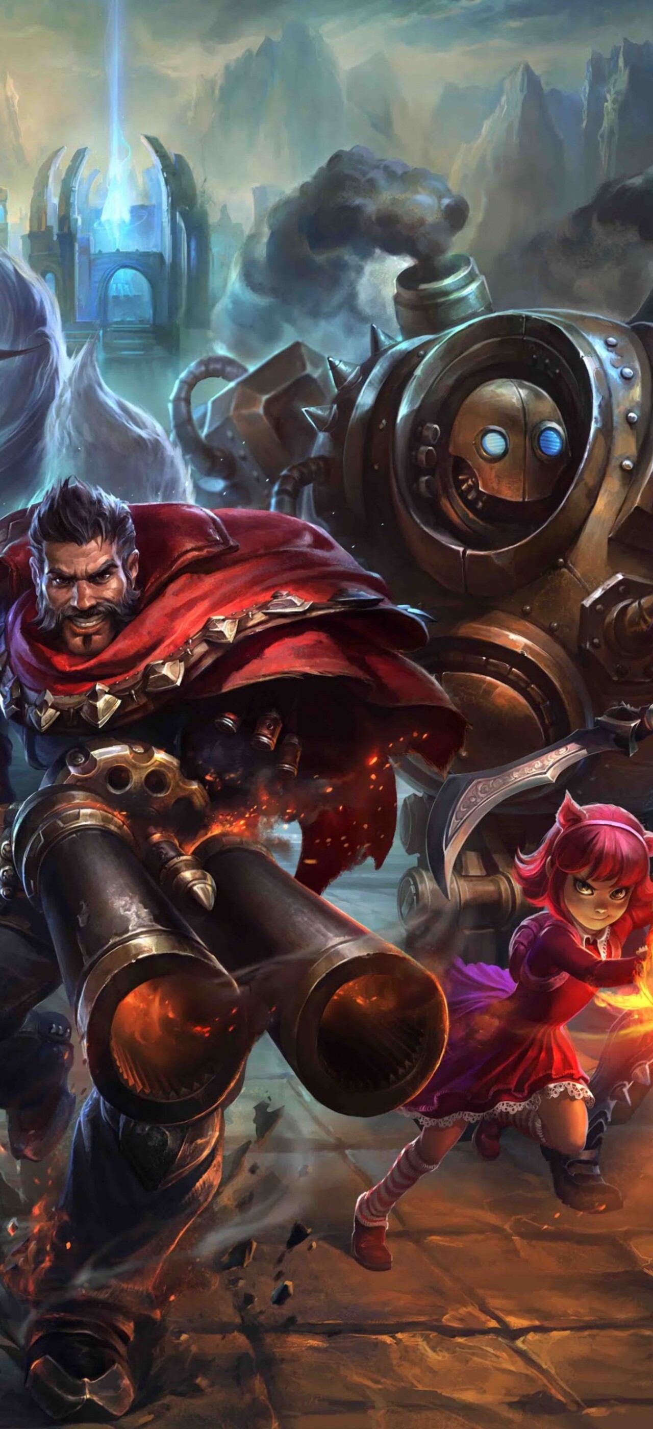 A collection of League of Legends characters including Ahri, Ezreal, Teemo, Annie, and Katarina in a professional game art composition.