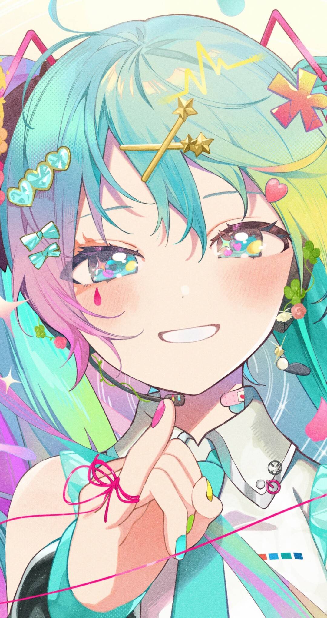 A vibrant and colorful anime-style portrait of Hatsune Miku from Vocaloid.