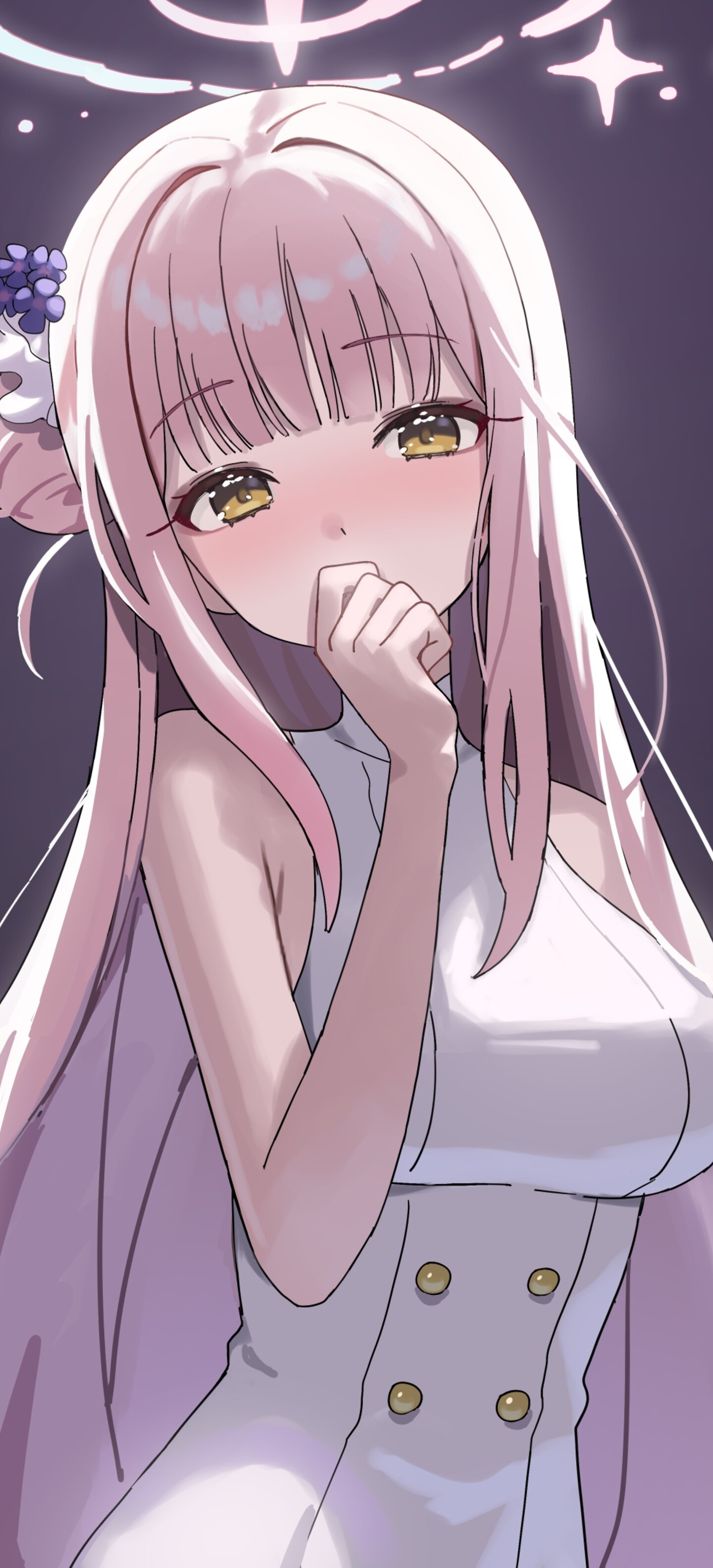 A high-detail anime girl from Blue Archive featuring a vibrant purple aesthetic and 8K resolution.