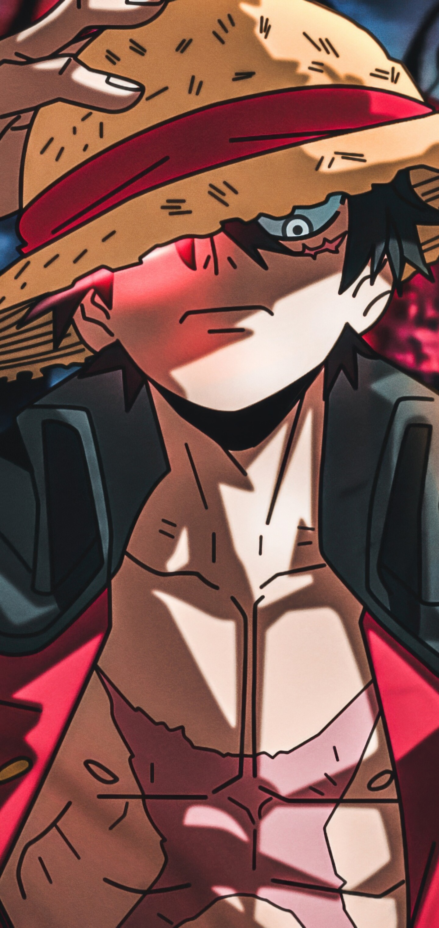 A detailed digital illustration of Monkey D. Luffy from One Piece wearing his signature straw hat.