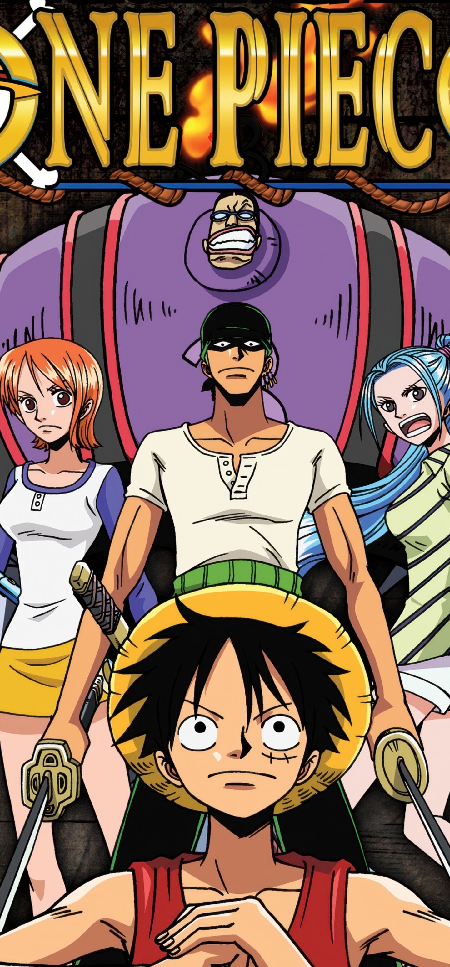 Monkey D. Luffy, Roronoa Zoro, and Nami from the One Piece anime series.