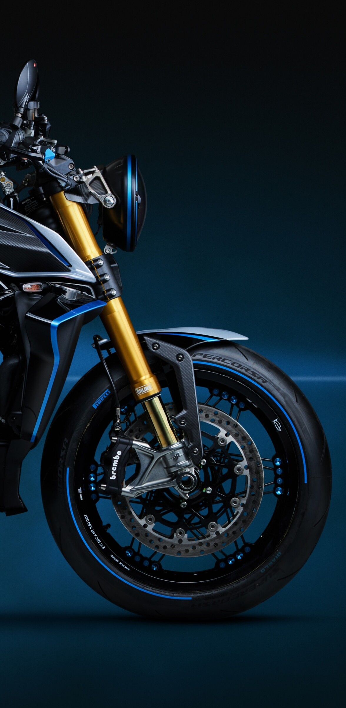 A highly detailed, close-up view of the MV Agusta Rush Titanio naked motorcycle featuring a metallic titanium finish and aggressive styling.
