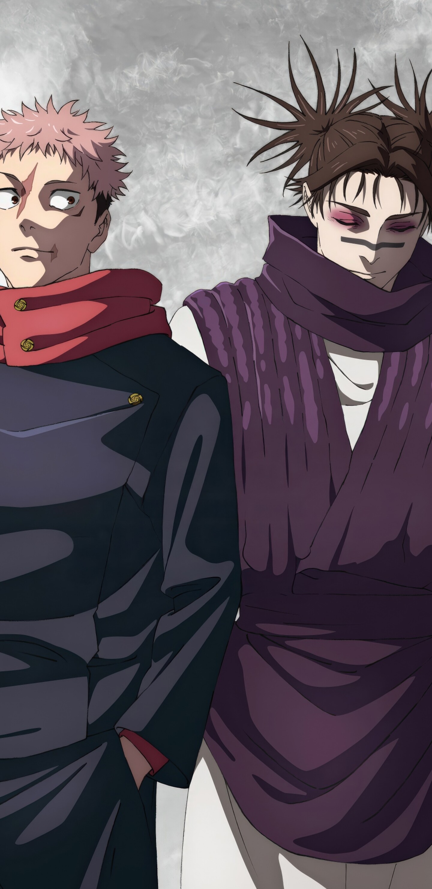 A high-resolution cinematic shot of Yuji Itadori and Choso from the anime Jujutsu Kaisen.