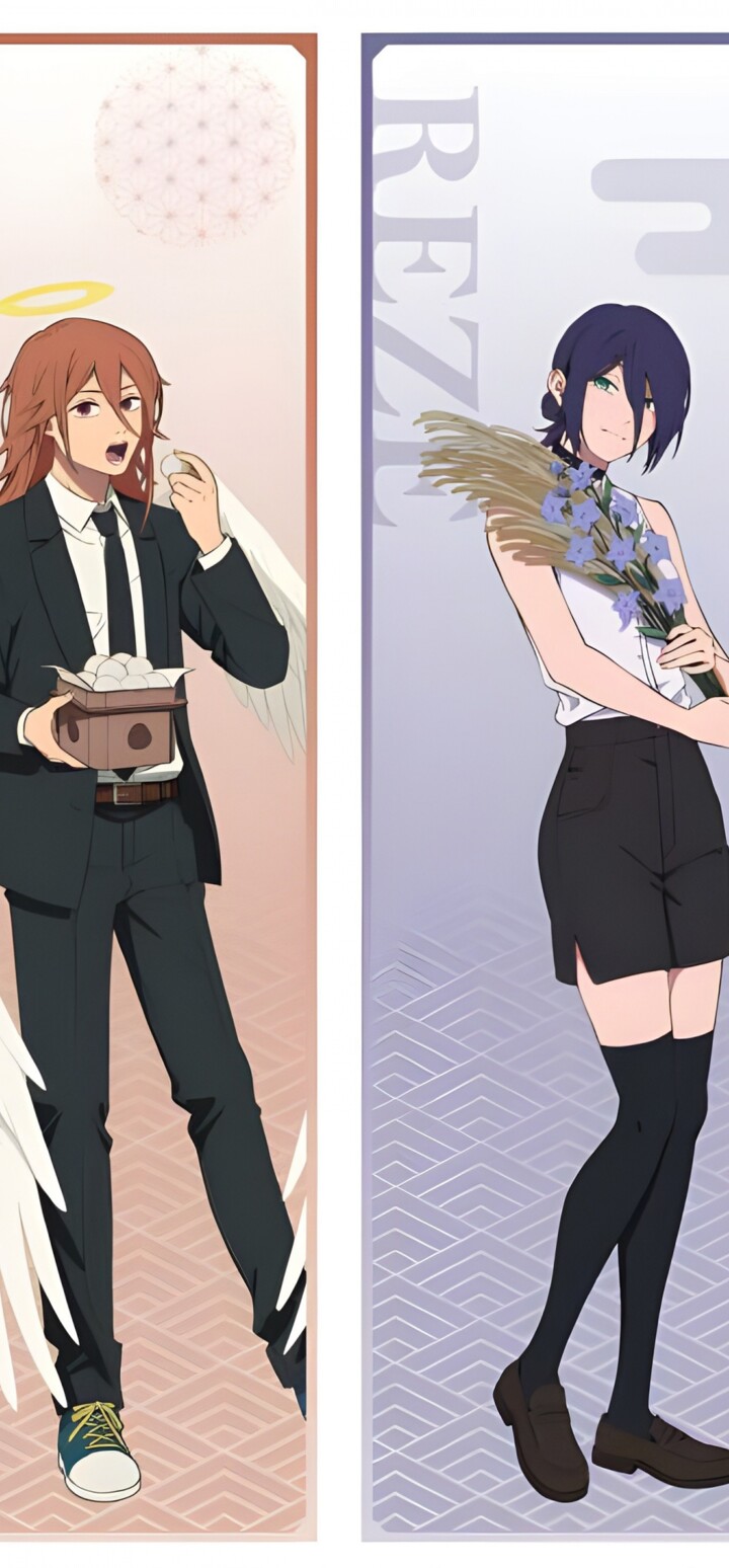 Character poster featuring Denji, Reze, and Makima from Chainsaw Man.