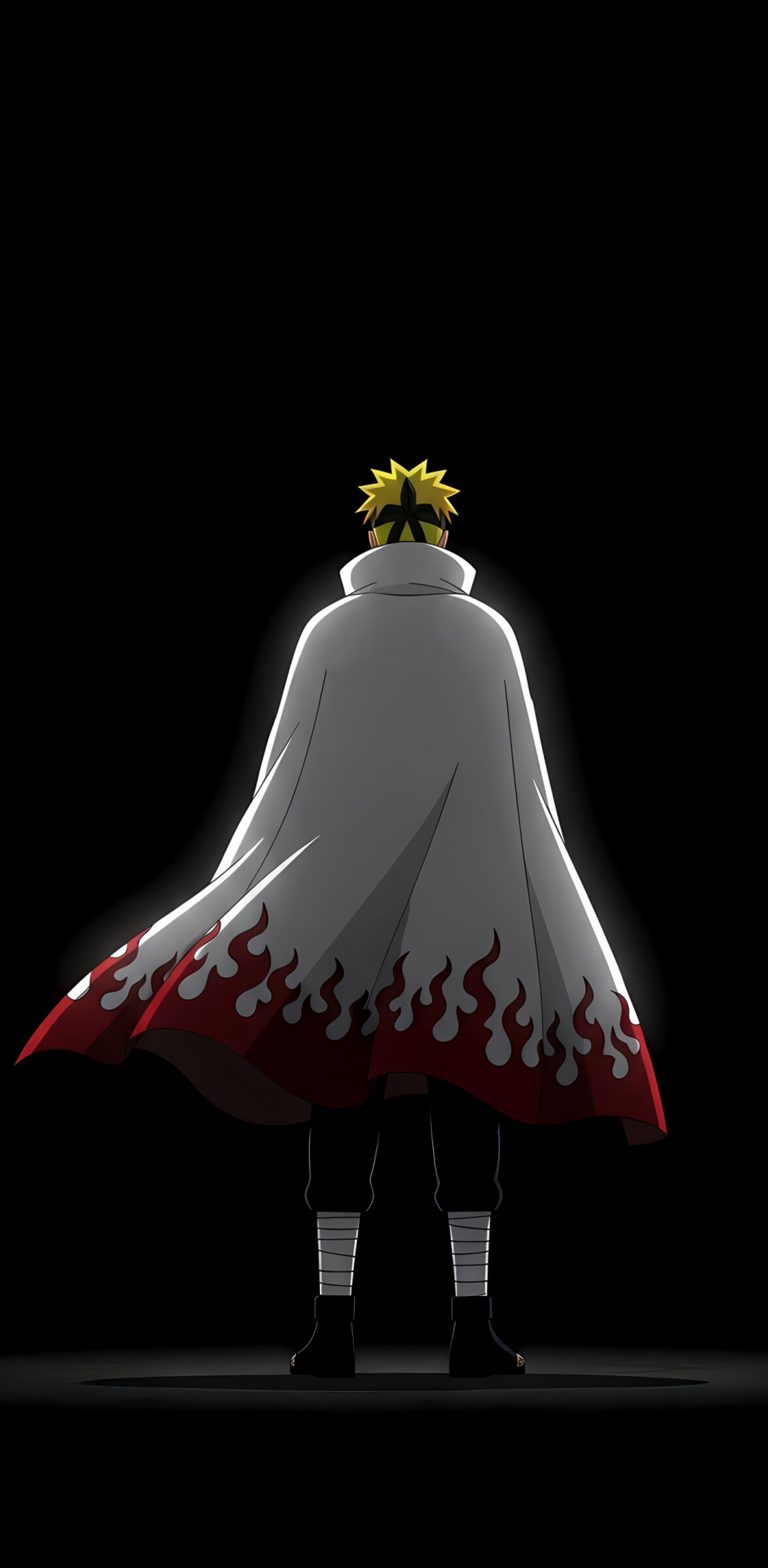 A minimalist digital portrait of Minato Namikaze from Naruto Shippuden set against a solid black background.
