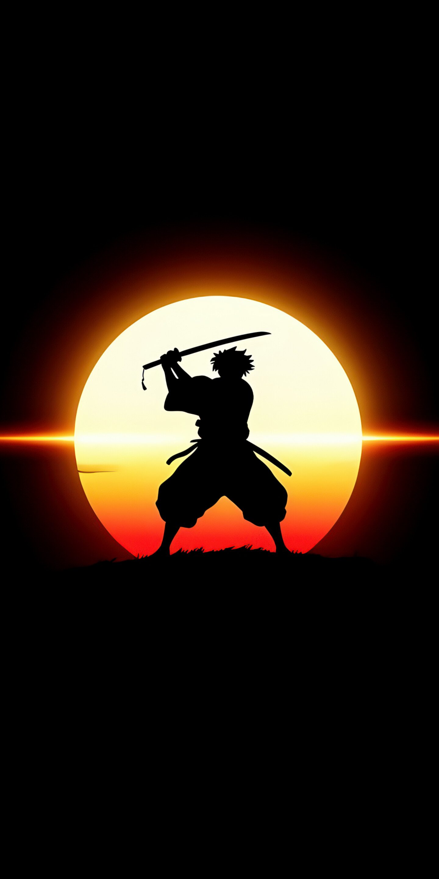 High-contrast silhouette of a samurai warrior against a solid black background.