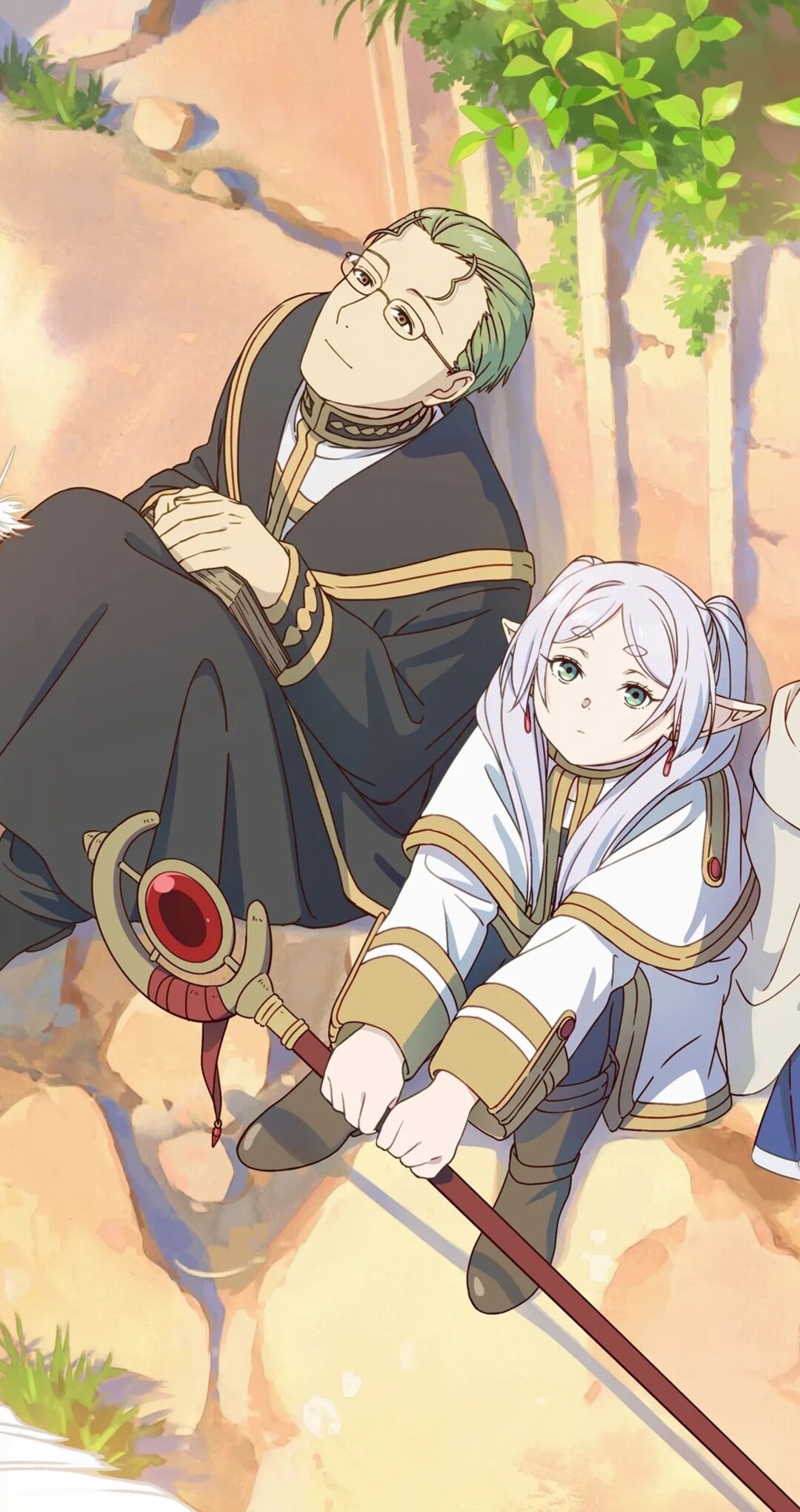 Promotional poster featuring Fern and Stark from the anime Frieren: Beyond Journey's End