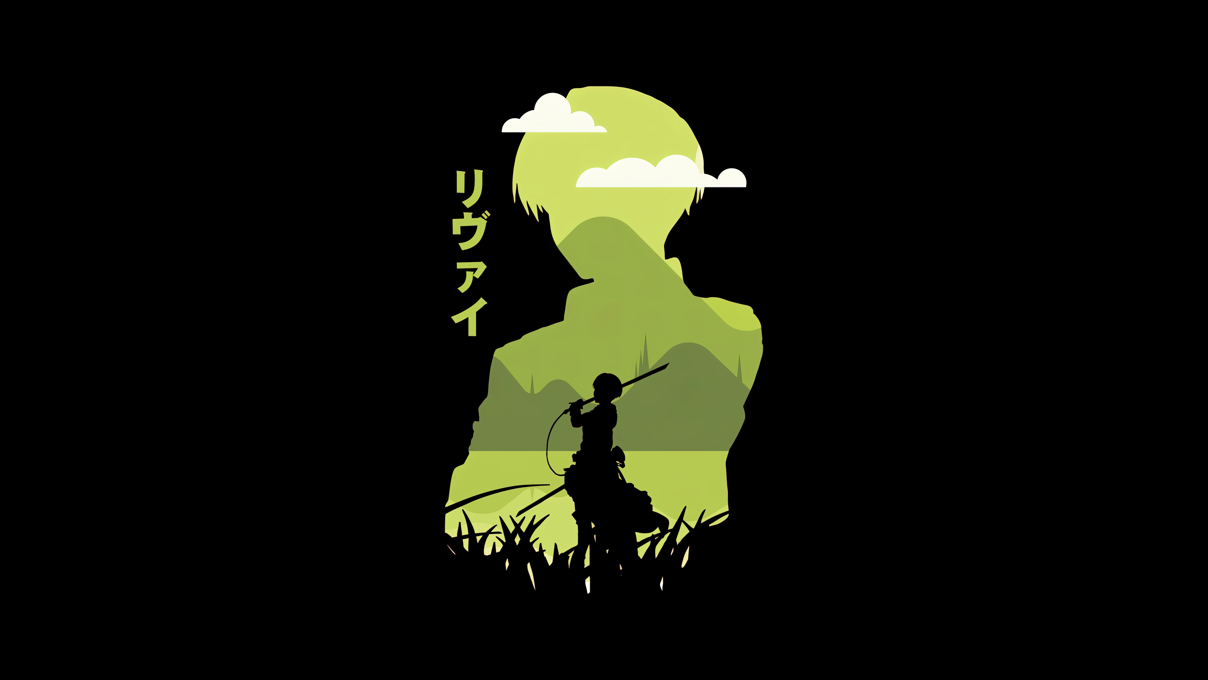 Minimalist portrait of Levi Ackerman from Attack on Titan against a deep black AMOLED background