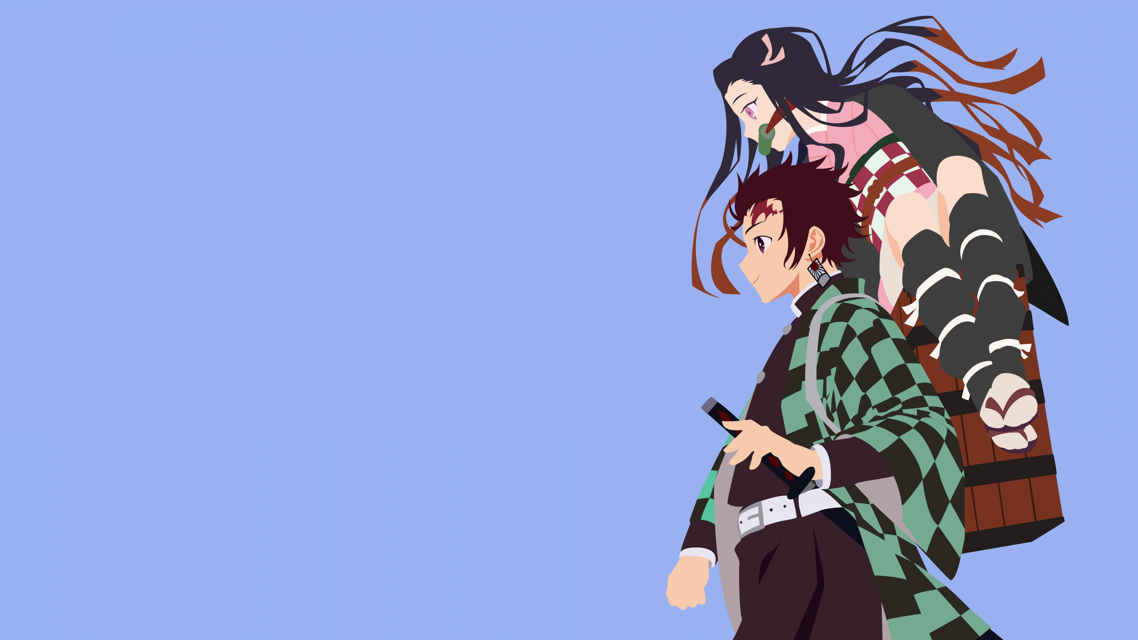 Minimalist illustration of Tanjiro and Nezuko Kamado from Demon Slayer against a blue background.