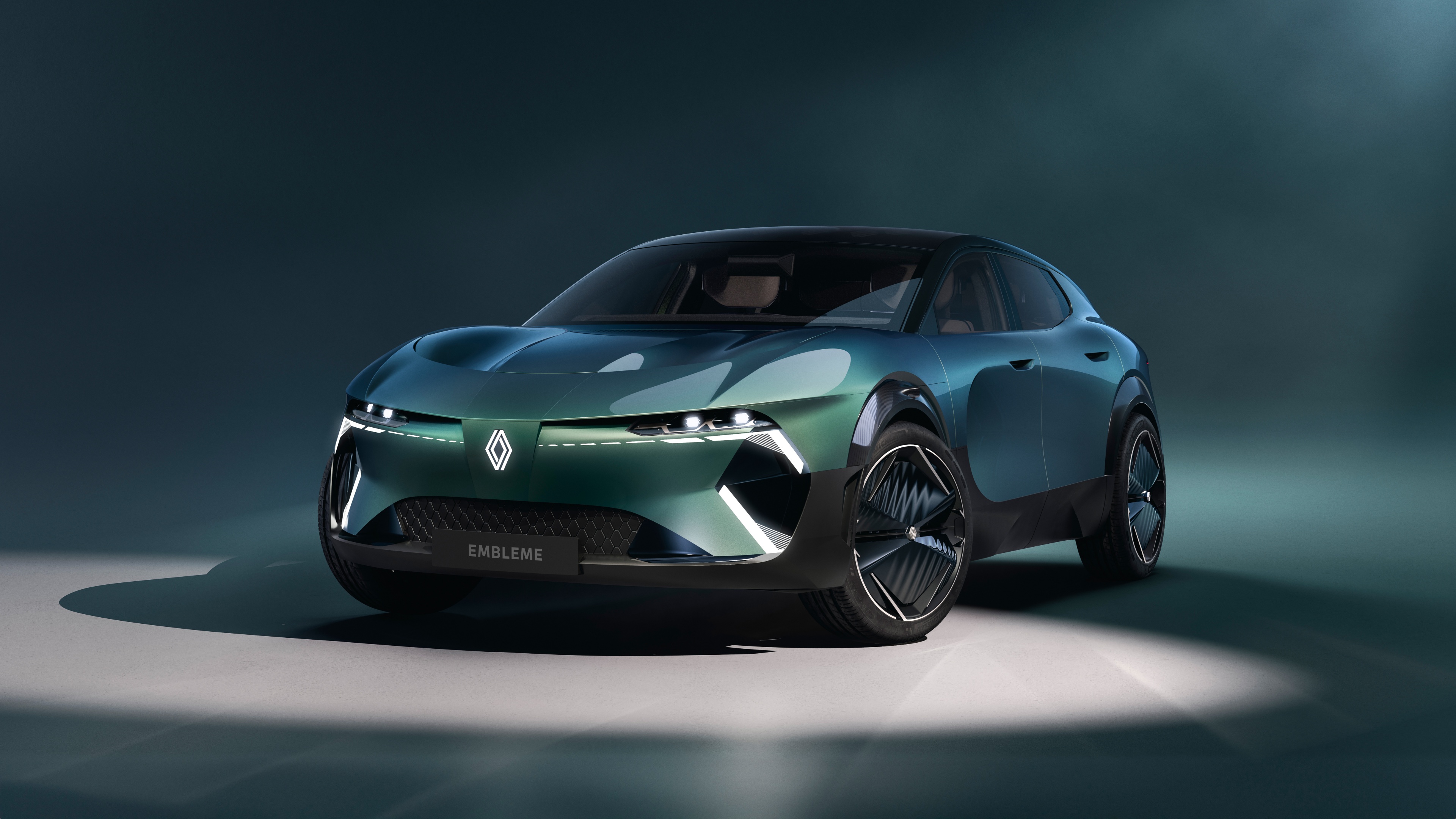 A high-resolution, close-up view of a futuristic 2024 concept car featuring sleek aerodynamic lines and glowing advanced LED headlights.