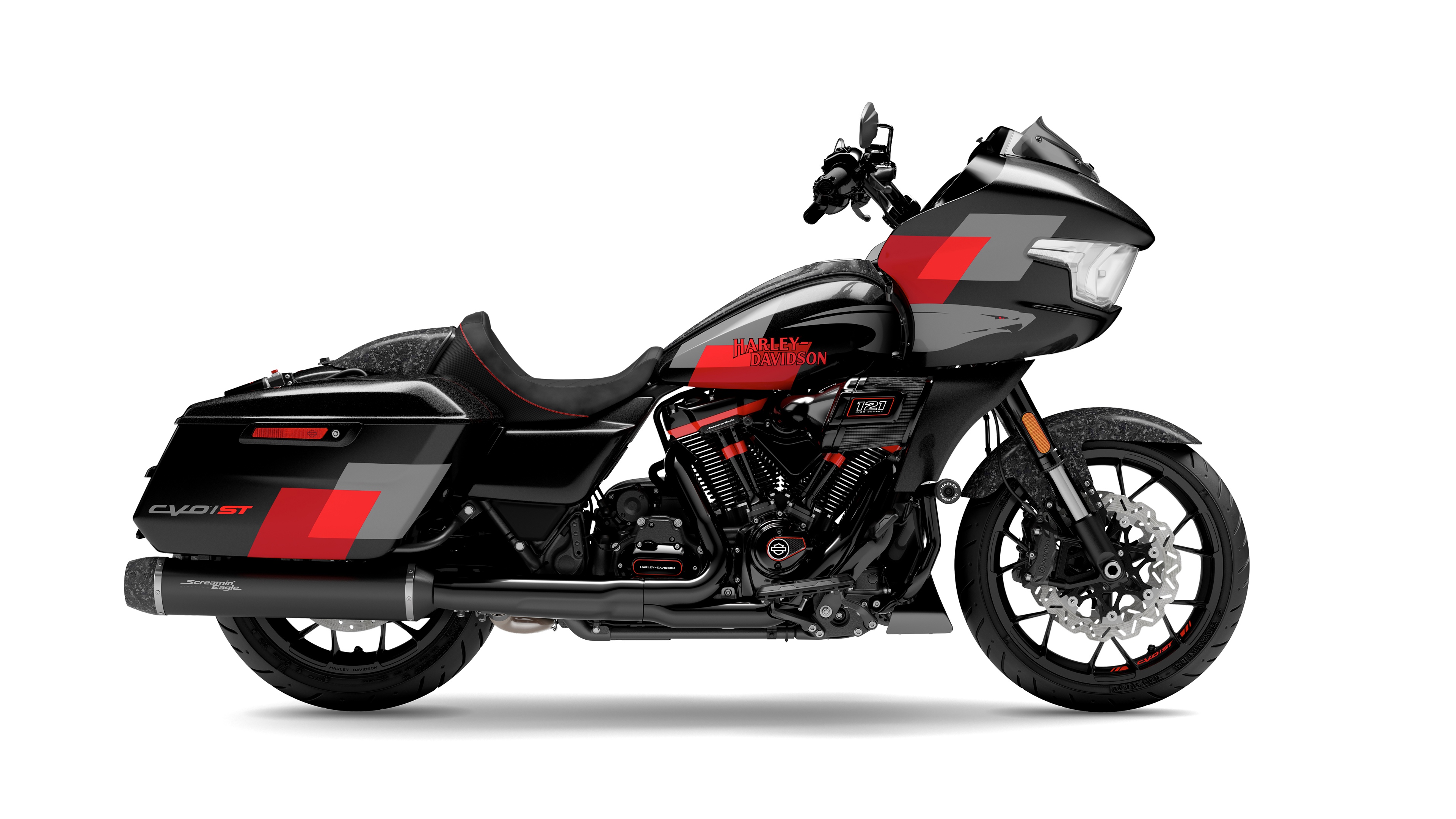 A high-detail, cinematic view of the 2025 Harley-Davidson CVO Road Glide featuring intricate chrome engine components and a sleek black and metallic finish.