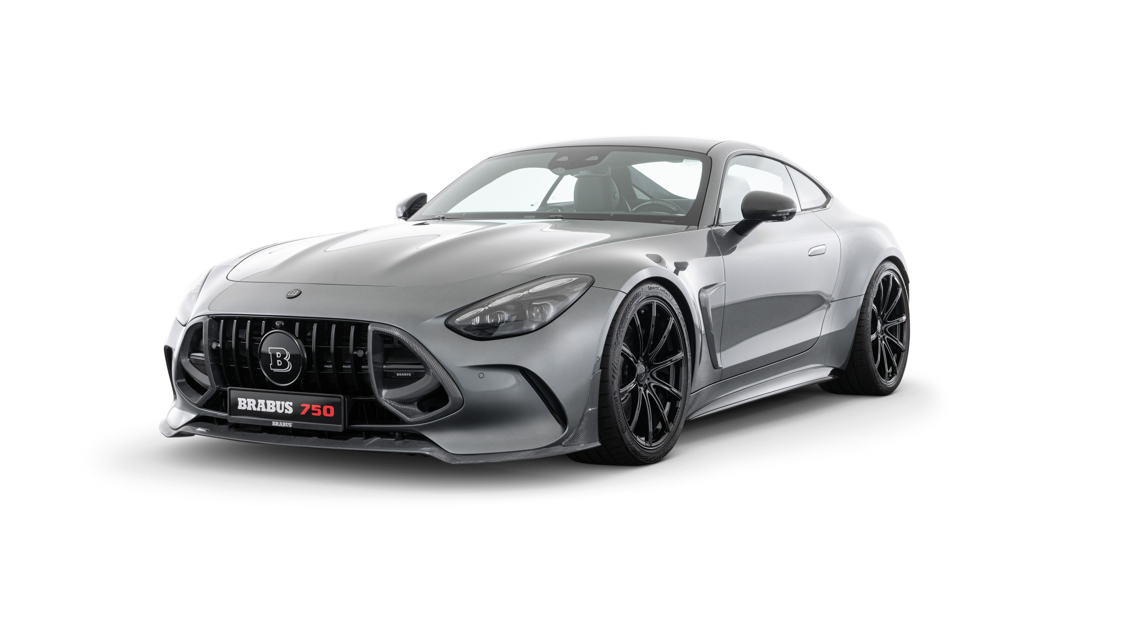 Brabus 750 Mercedes-AMG SL 63 luxury convertible sports car isolated on a white background.