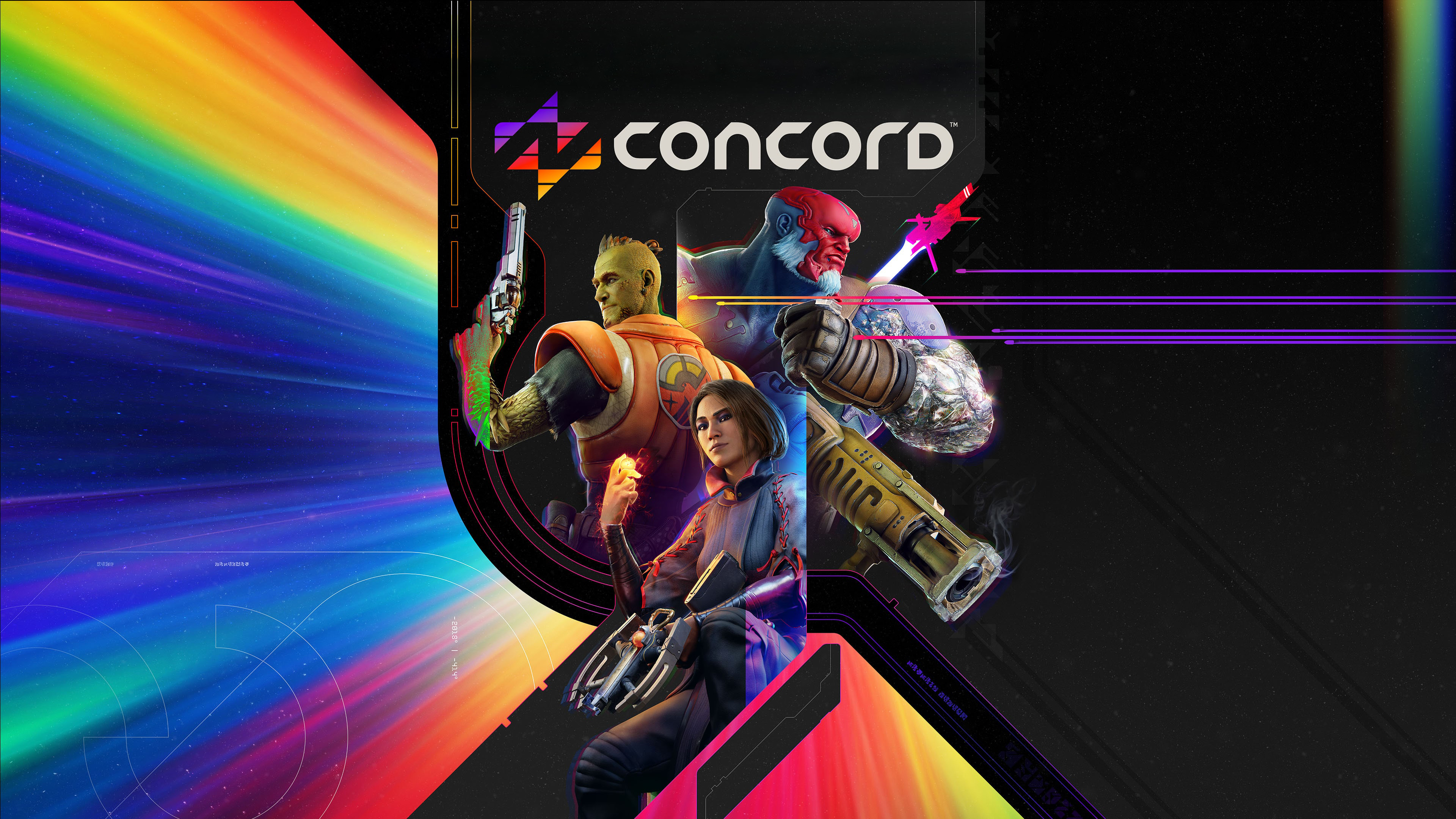 A group of stylized, futuristic combatants from the video game Concord ready for battle.
