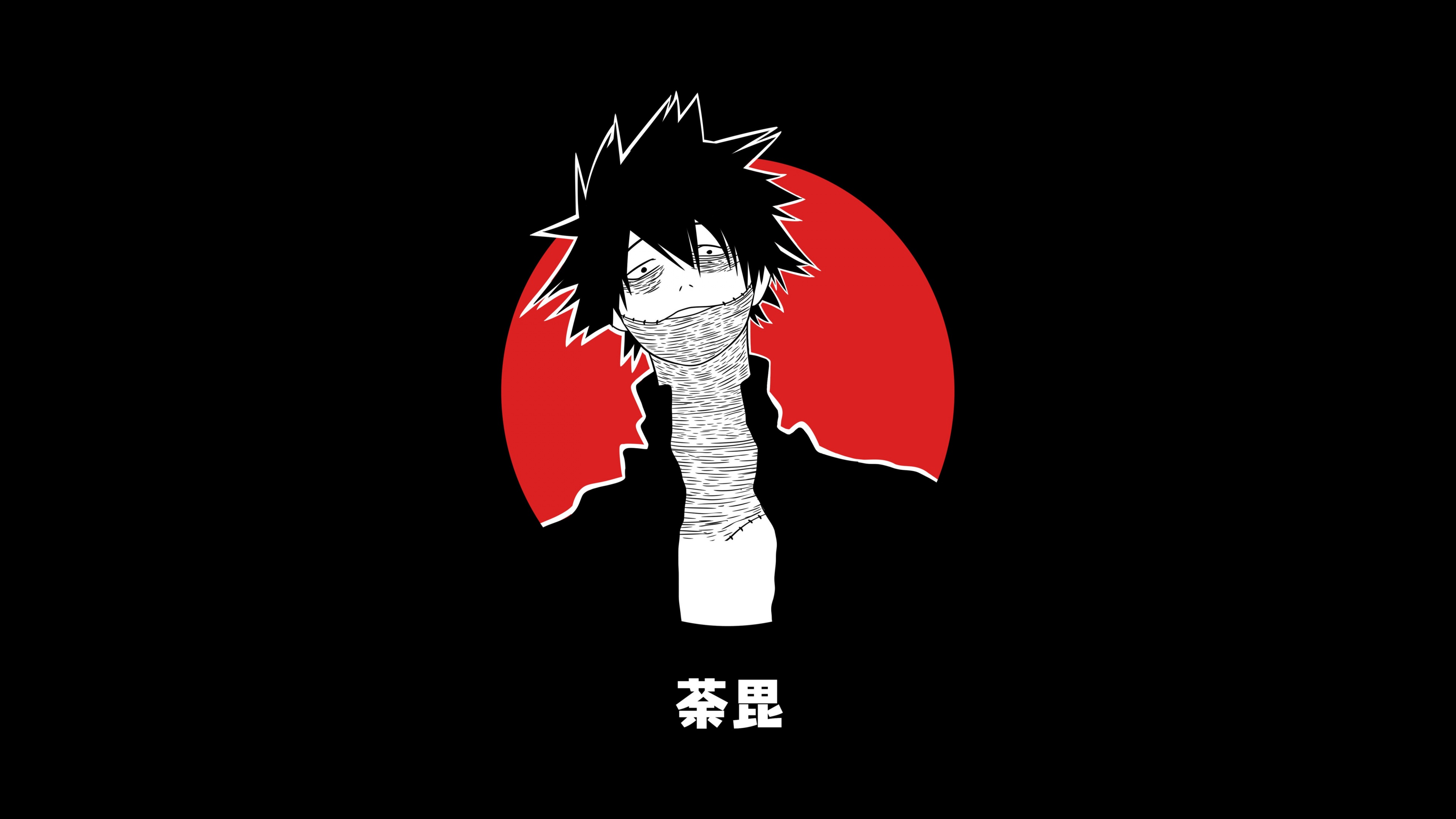 A minimalist, high-resolution character portrait of Dabi from My Hero Academia on a solid black background.