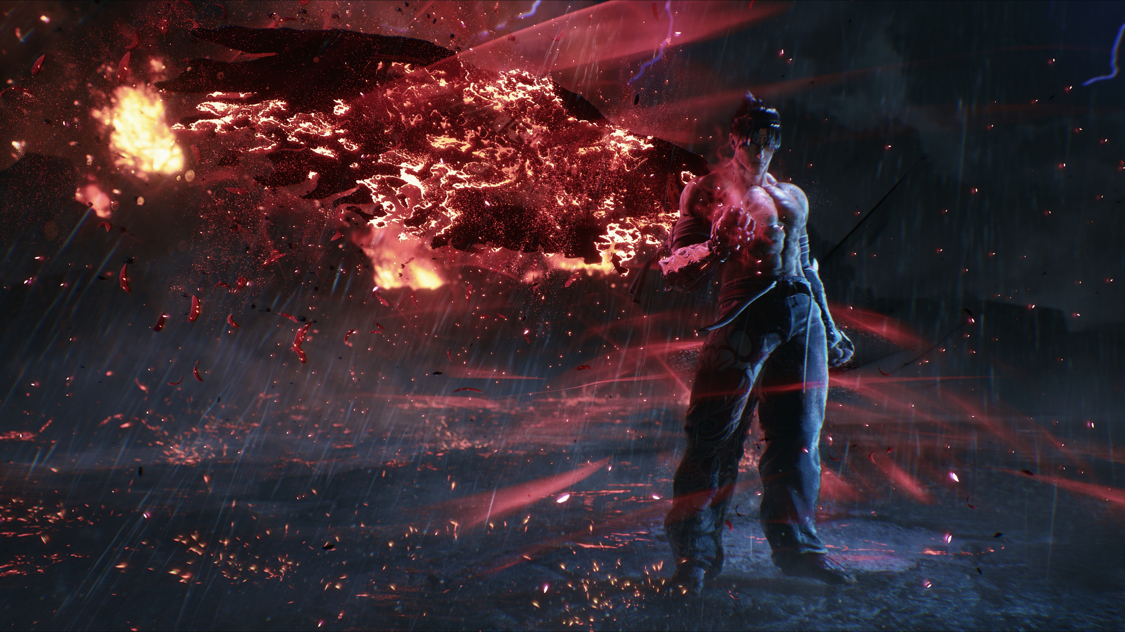 A highly detailed depiction of Devil Jin from Tekken 8, showcasing his demonic features and dark energy.