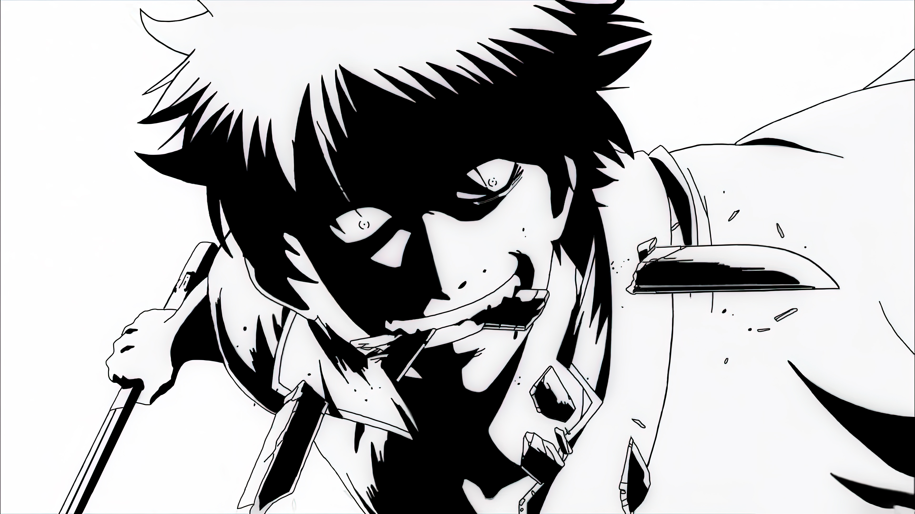 Minimalist black and white illustration of Gintoki Sakata from Gintama on a plain white background.