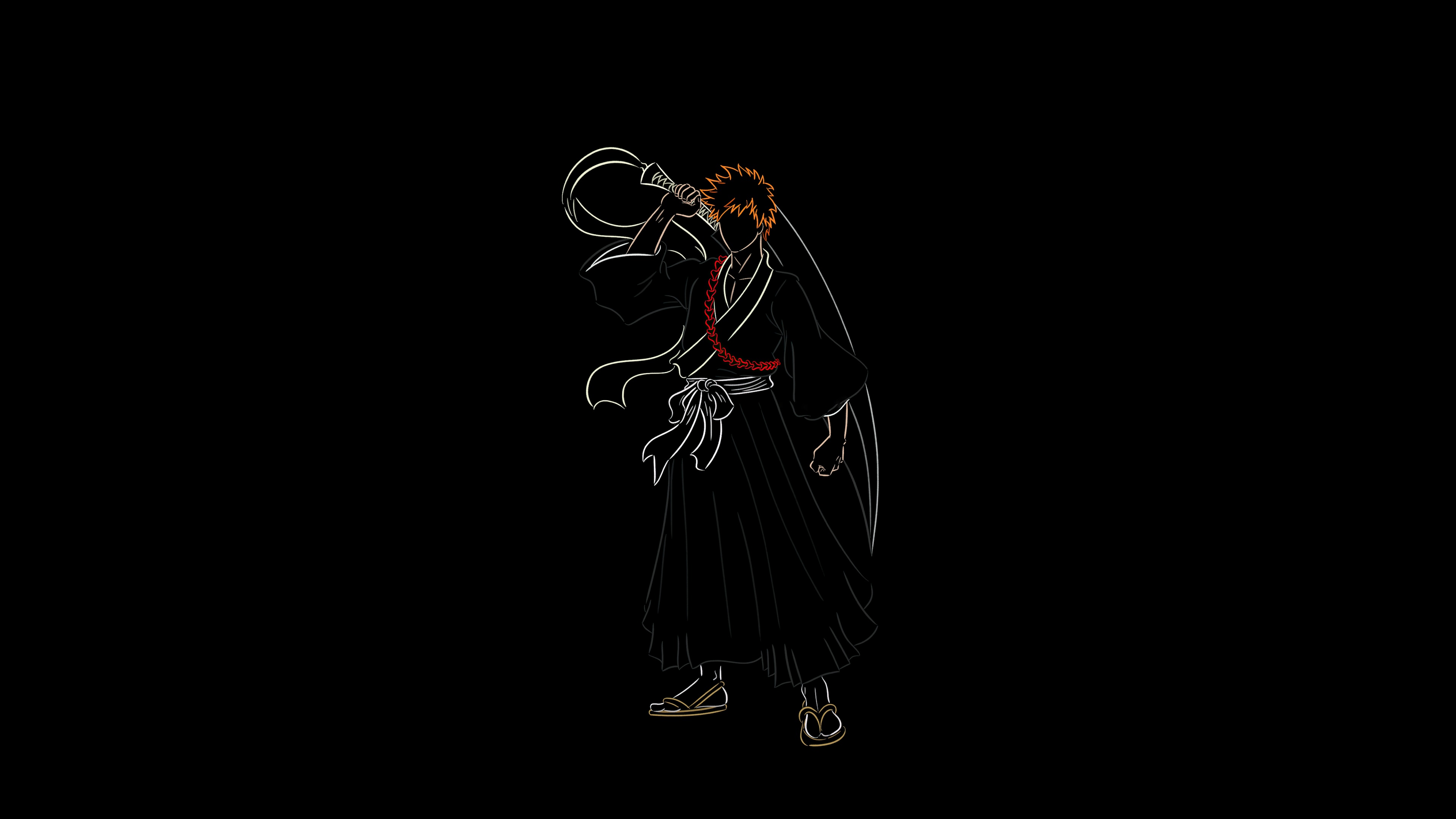A minimalist high-resolution portrait of Ichigo Kurosaki from the anime Bleach against a solid black background.