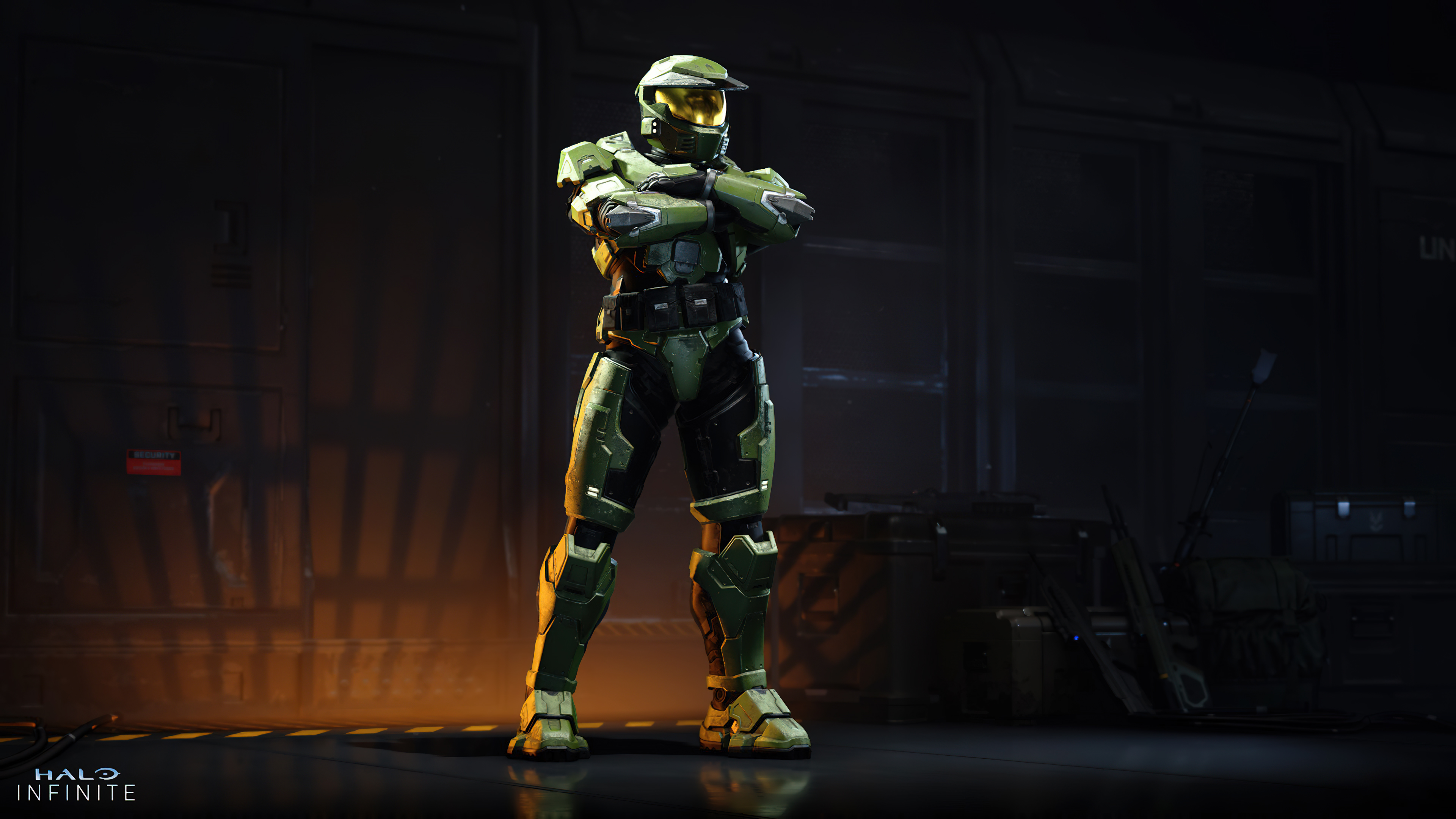 Master Chief wearing detailed green MJOLNIR armor from Halo Infinite