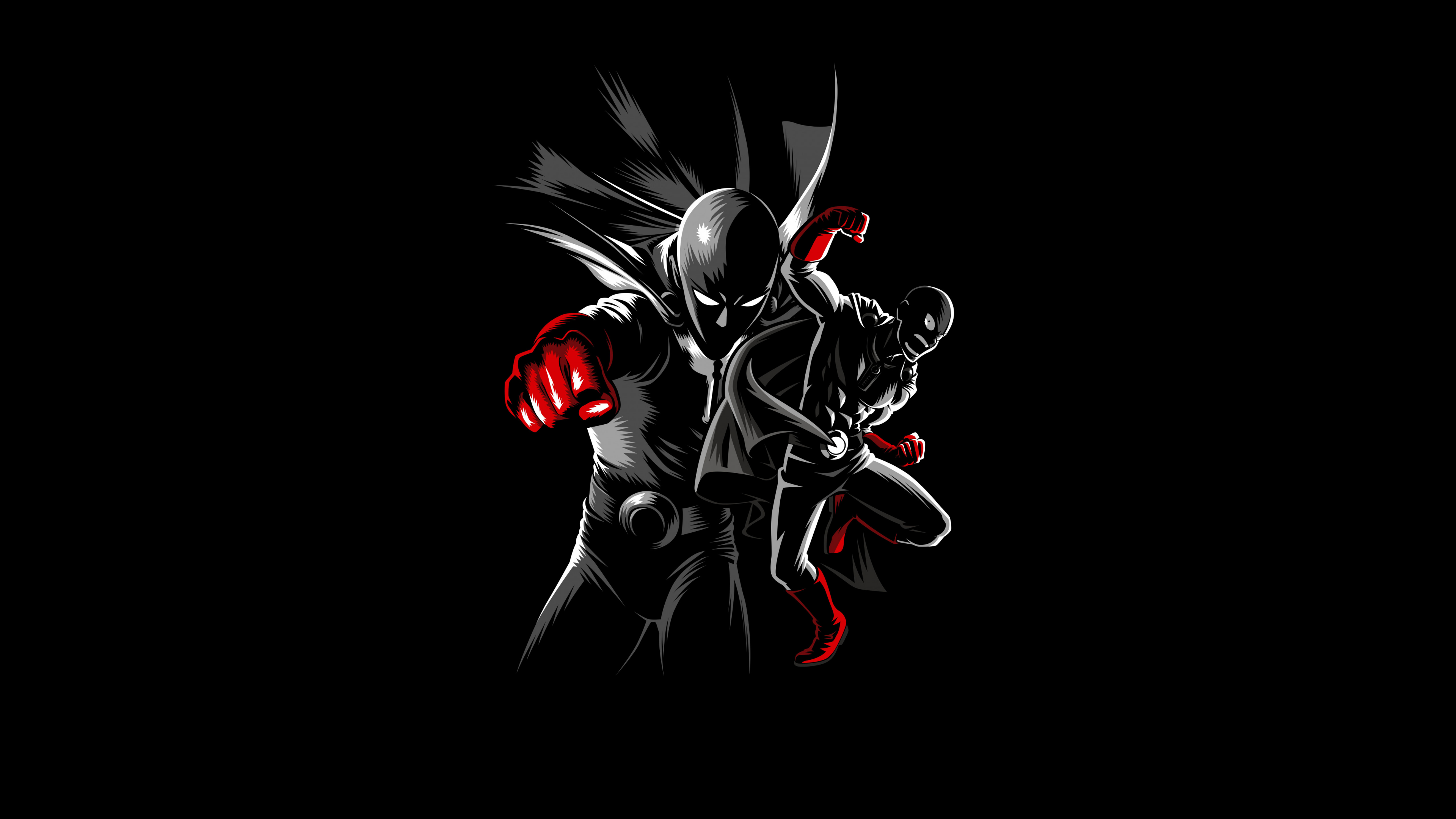 Saitama from One Punch Man against a deep black AMOLED background