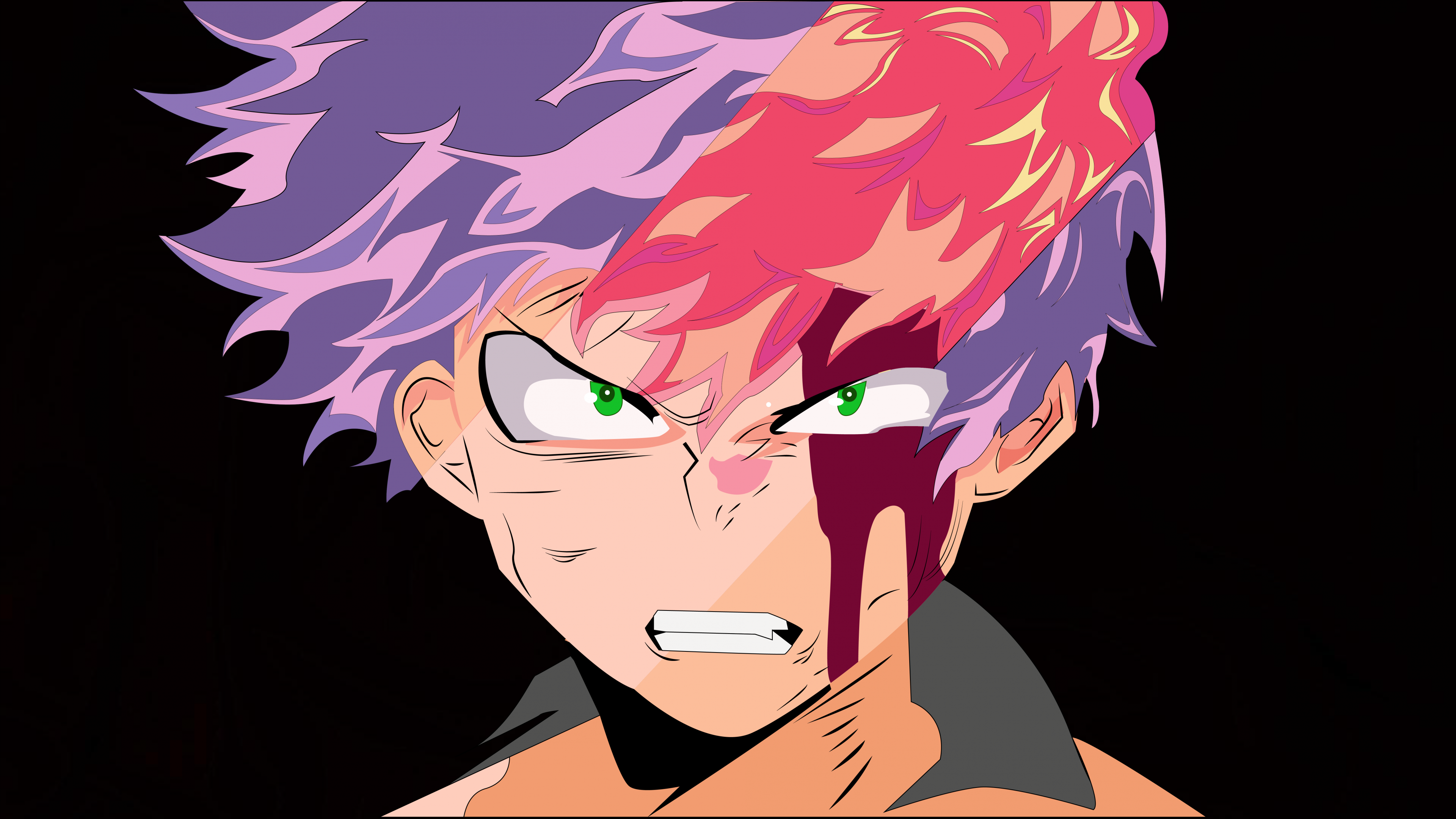 A high-definition, close-up portrait of Shoto Todoroki from My Hero Academia featuring his signature half-white and half-red hair.