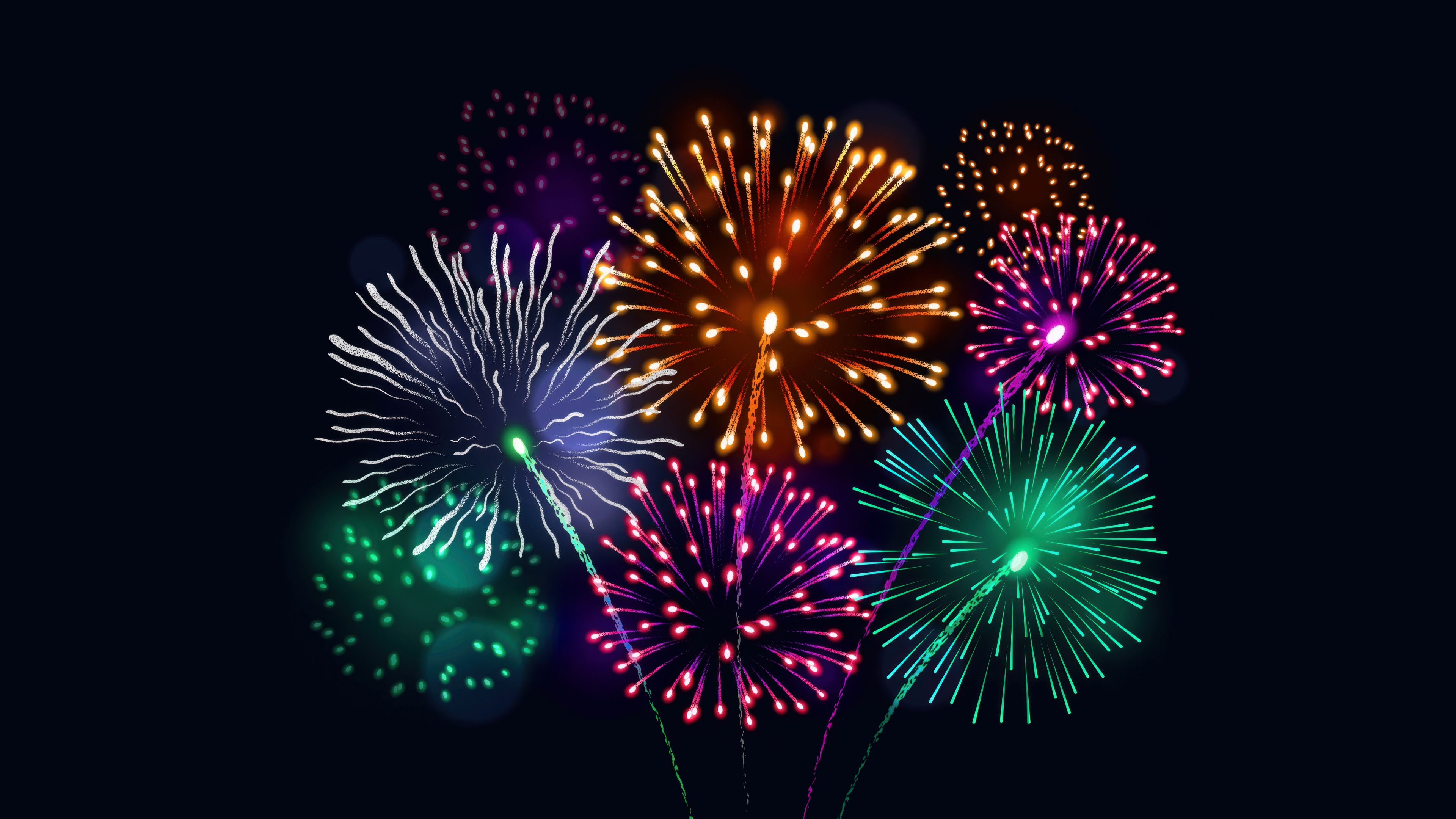 A spectacular display of multi-colored fireworks bursting against a dark night sky during a New Year celebration.
