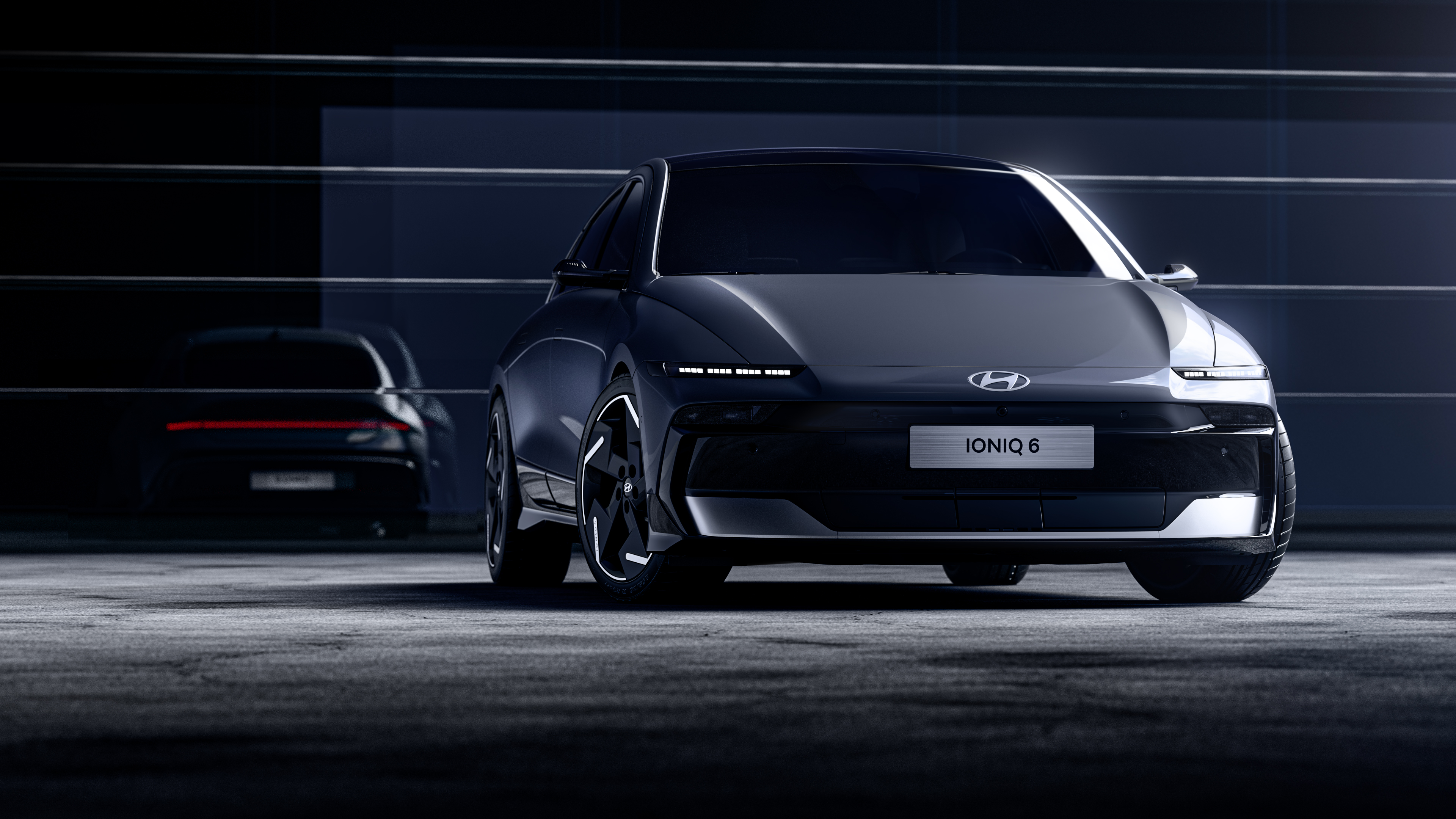 A high-resolution view of the 2025 Hyundai IONIQ 6 electric vehicle, highlighting its aerodynamic shape and modern design.