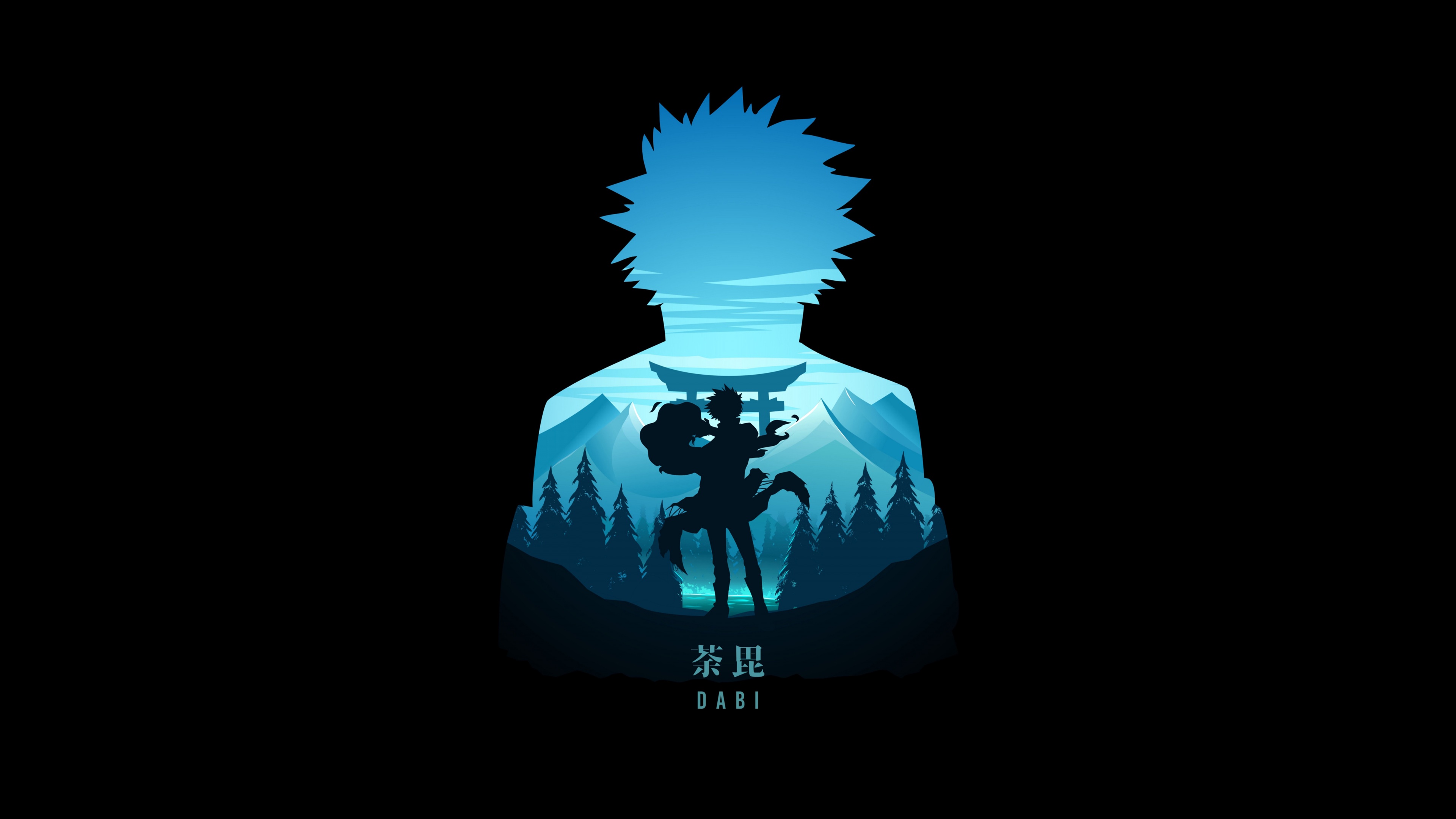 A high-definition digital illustration of Dabi from My Hero Academia on a solid black background.