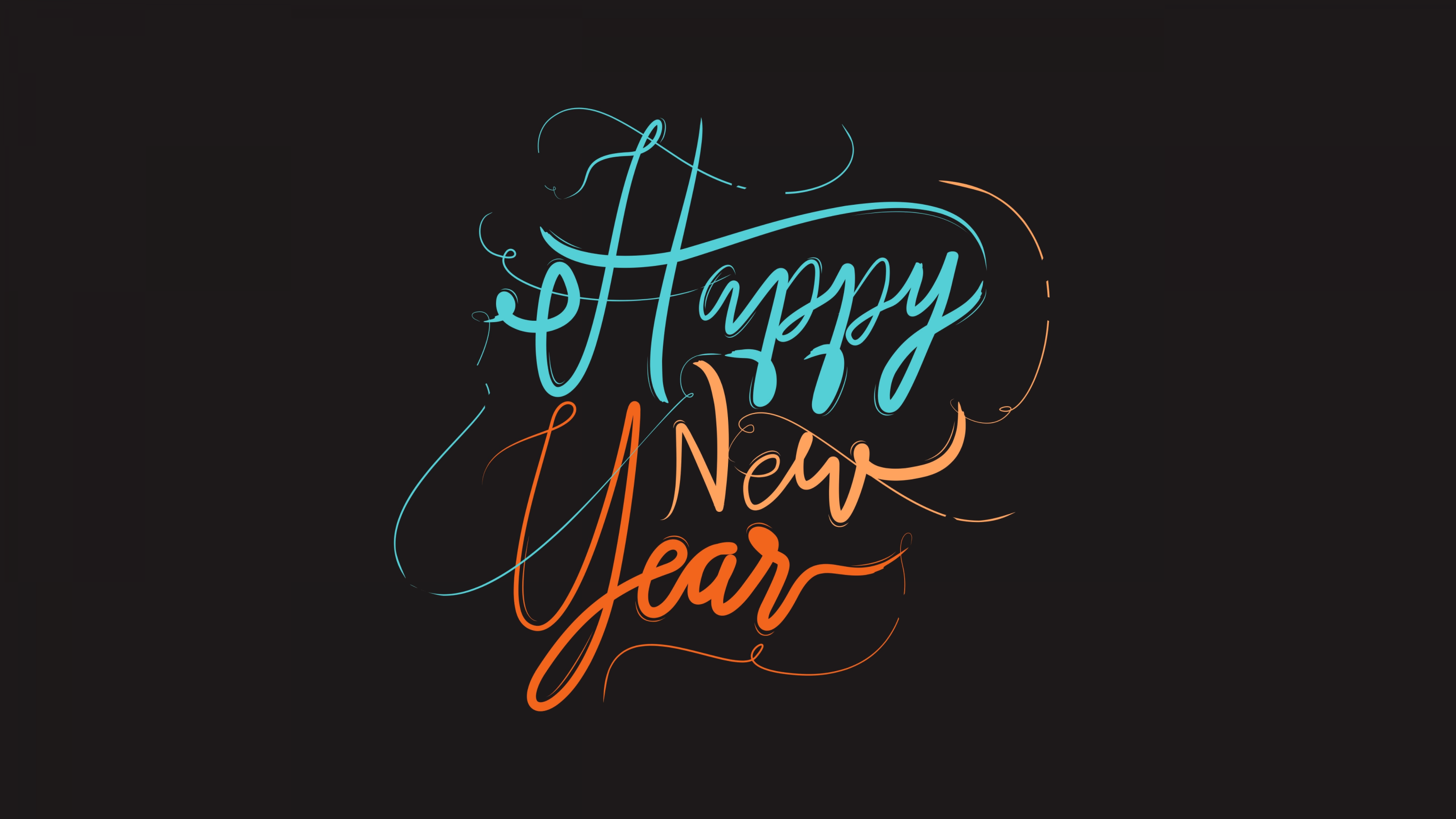 Happy New Year text displayed prominently on a dark, high-resolution background.