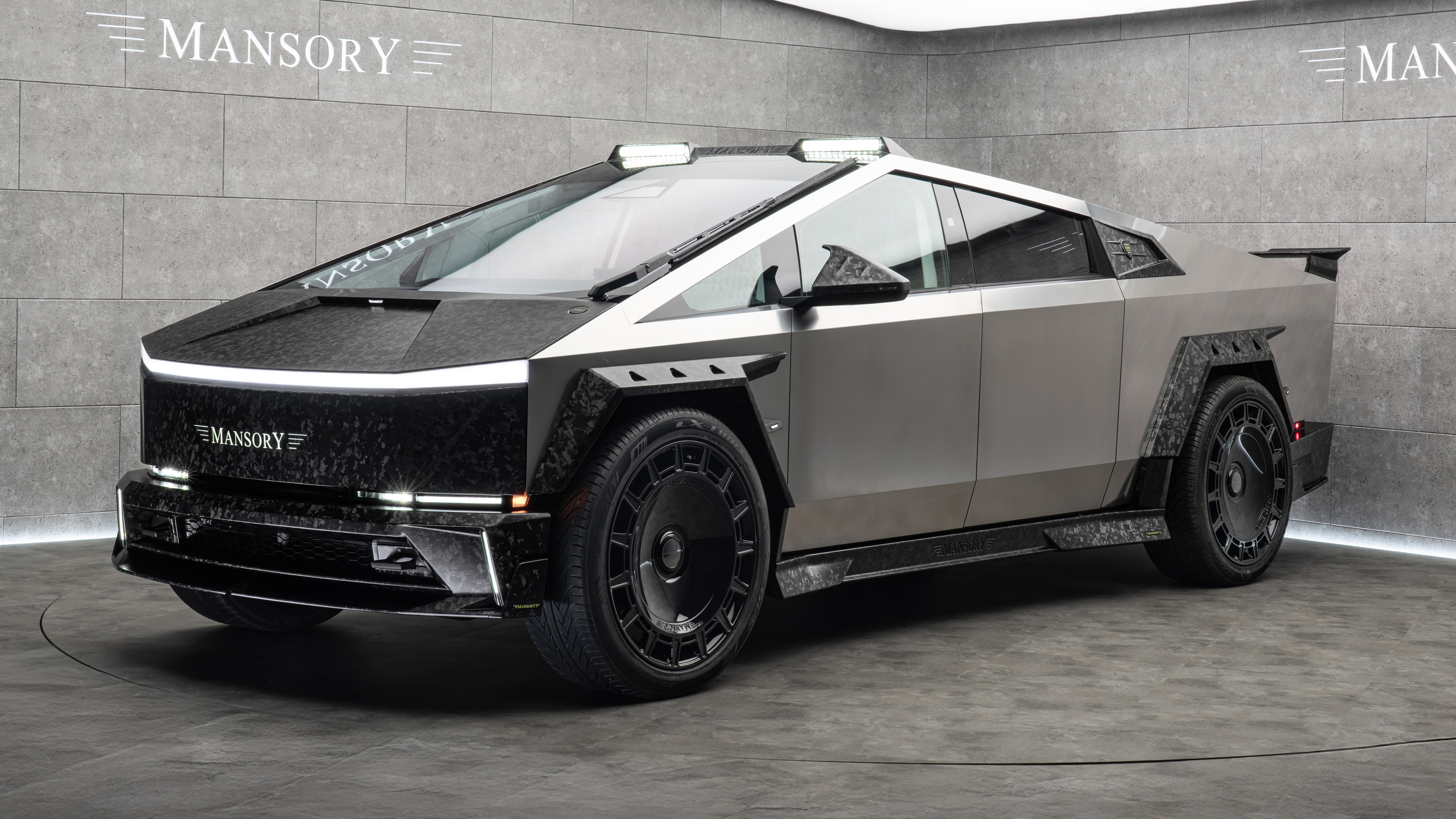 A highly detailed, high-definition view of the 2025 Tesla Cybertruck featuring its iconic metallic finish and rugged electric vehicle architecture.