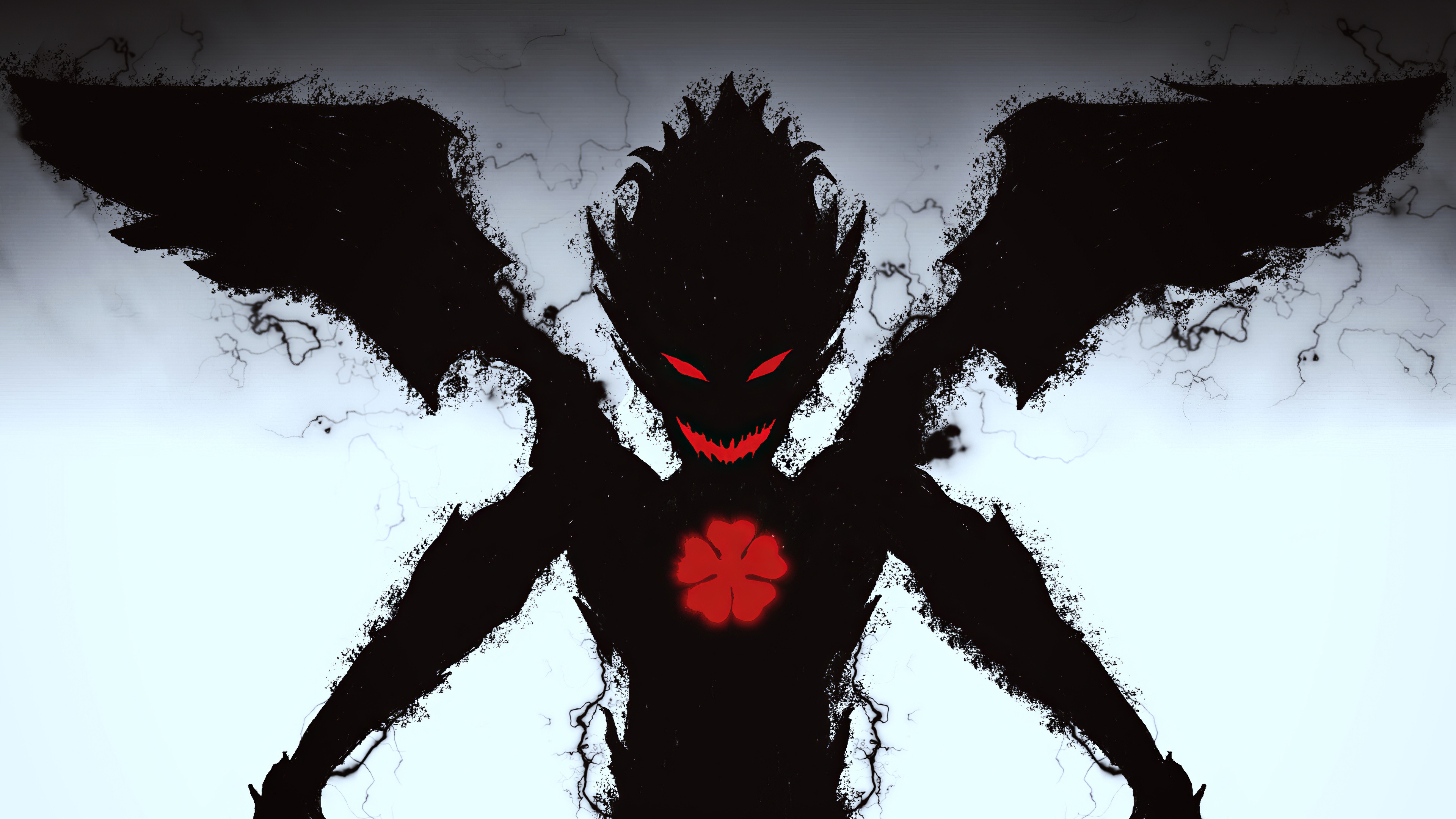 Liebe from Black Clover displaying a demonic expression and evil laugh.