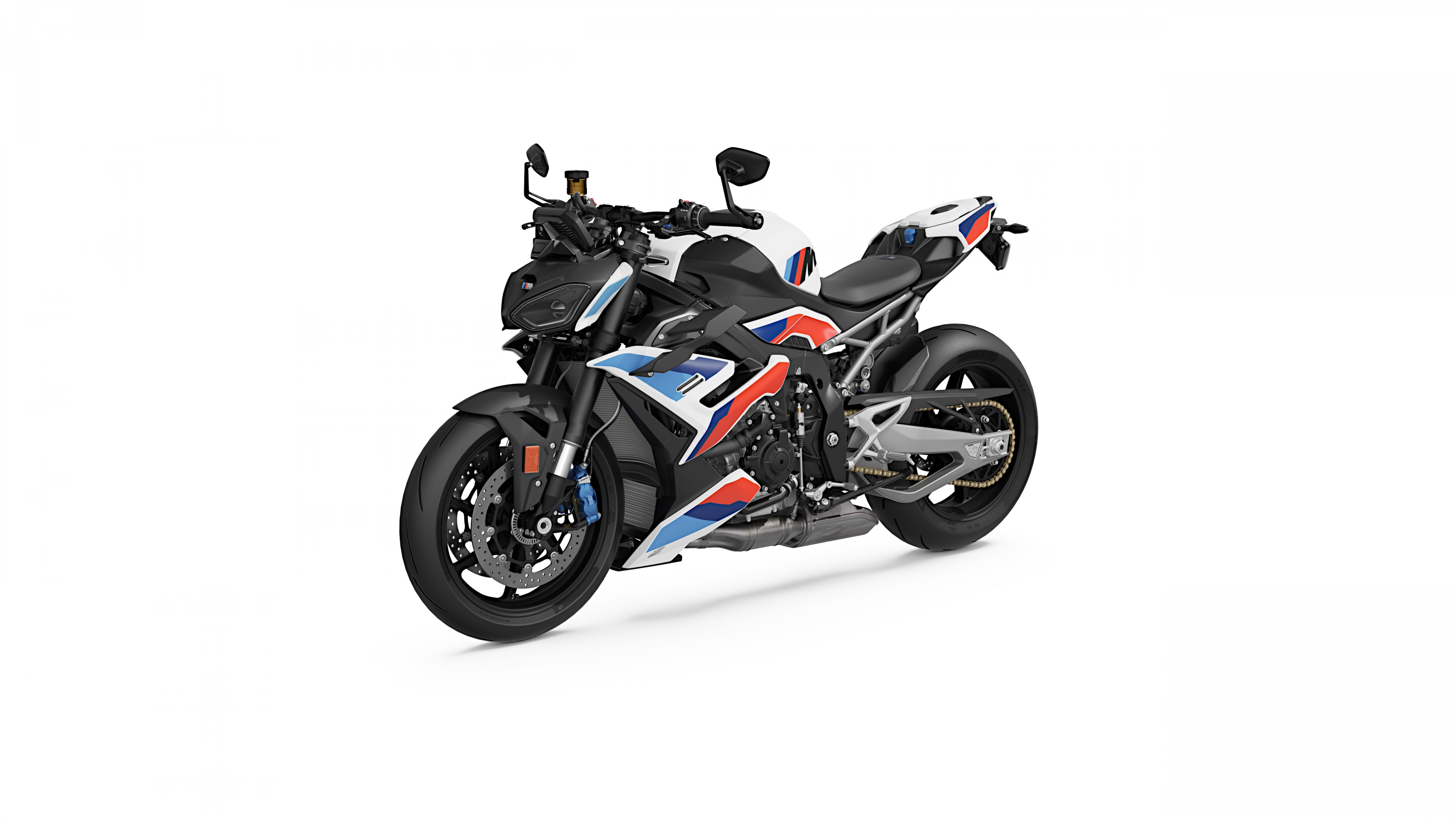 A high-resolution 5K image of a modern 2024 roadster motorcycle isolated on a white background.