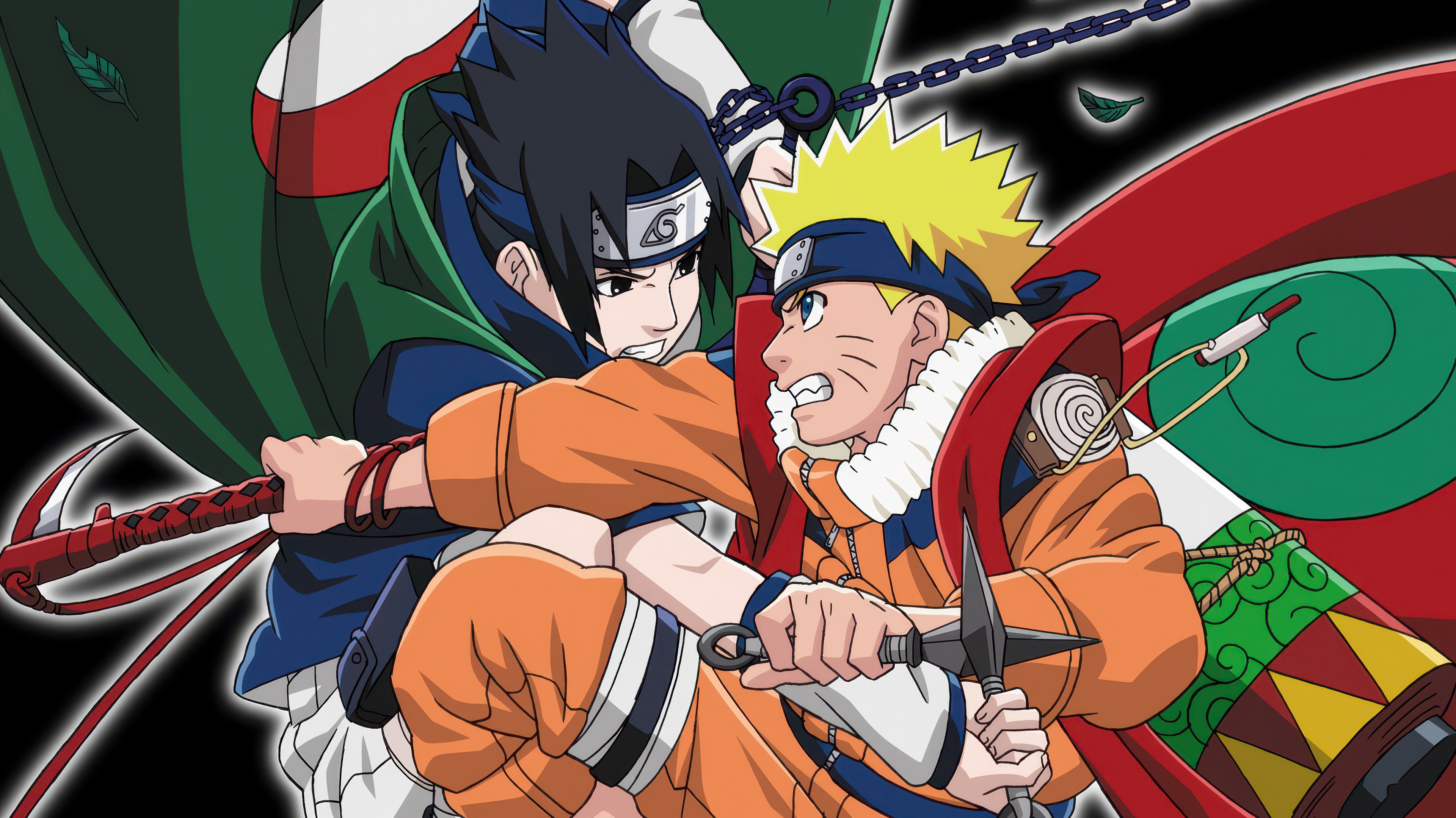 Naruto Uzumaki and Sasuke Uchiha from the Naruto anime series.